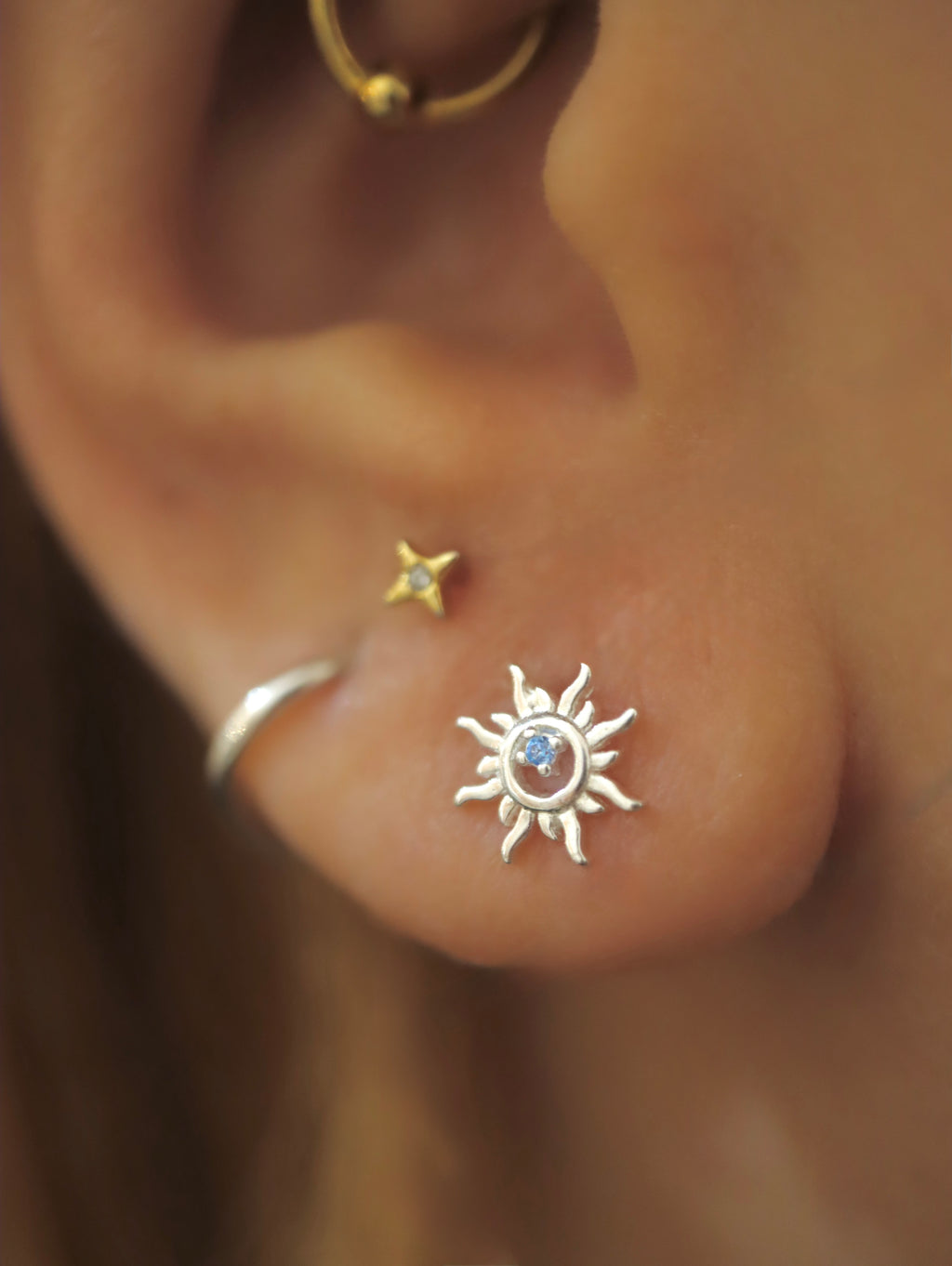 Rising sun 925 silver earrings piercing (1pc)