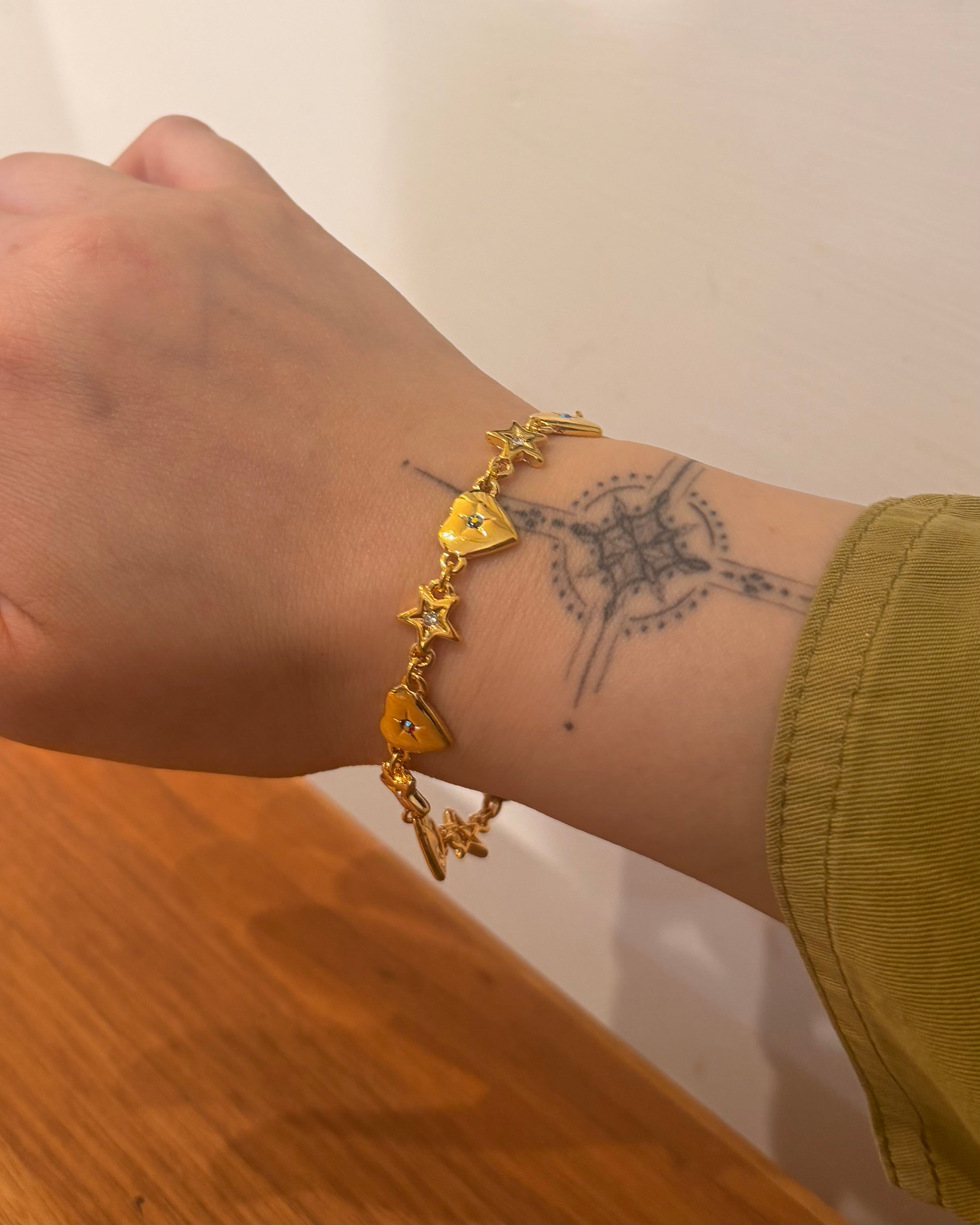 Starlit Heart Chain Brass Bracelet