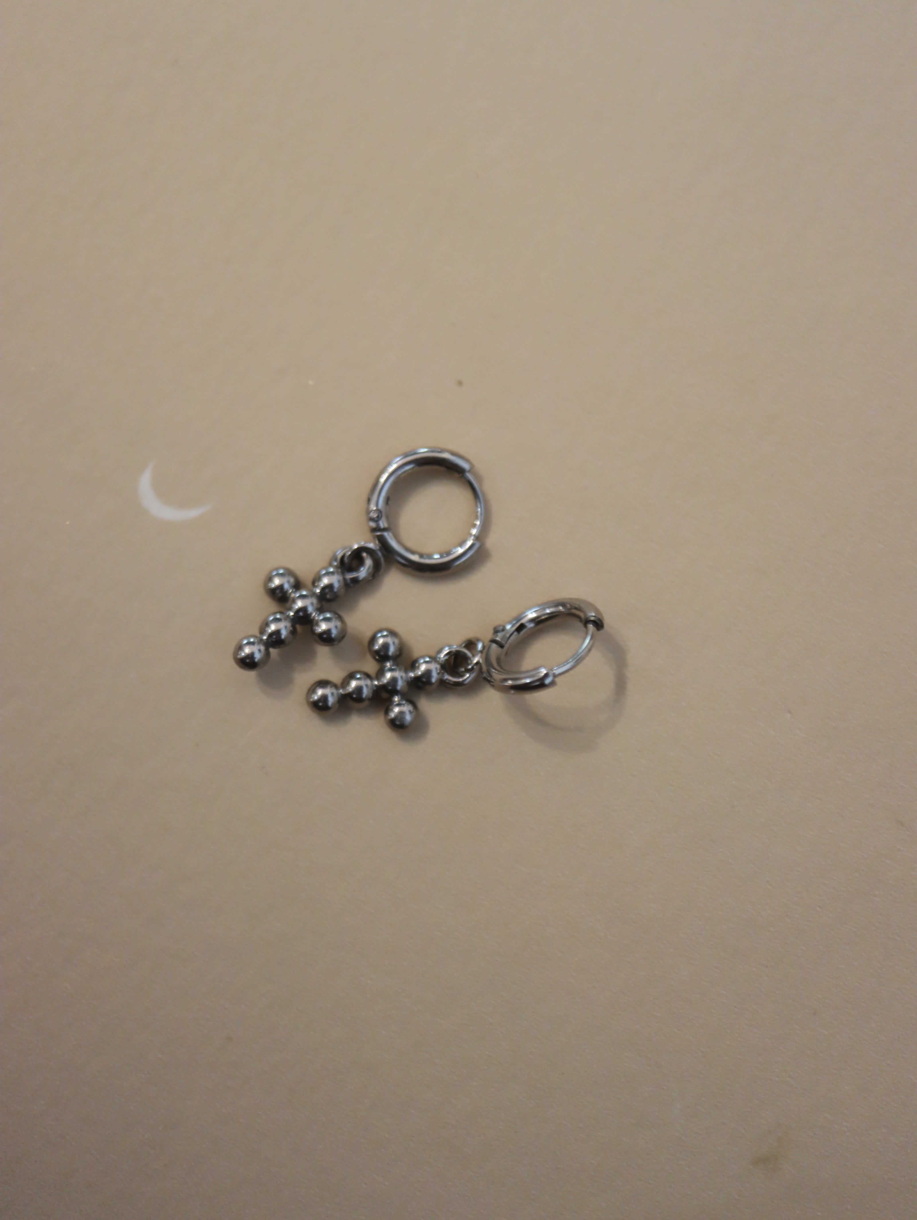 Hinged hoop drop cross earrings
