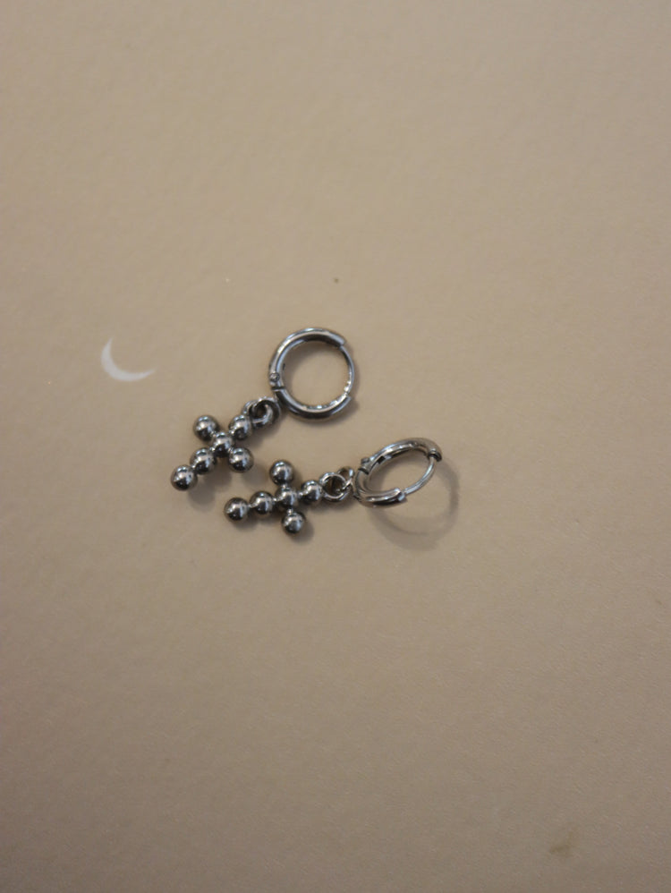 Hinged hoop drop cross earrings