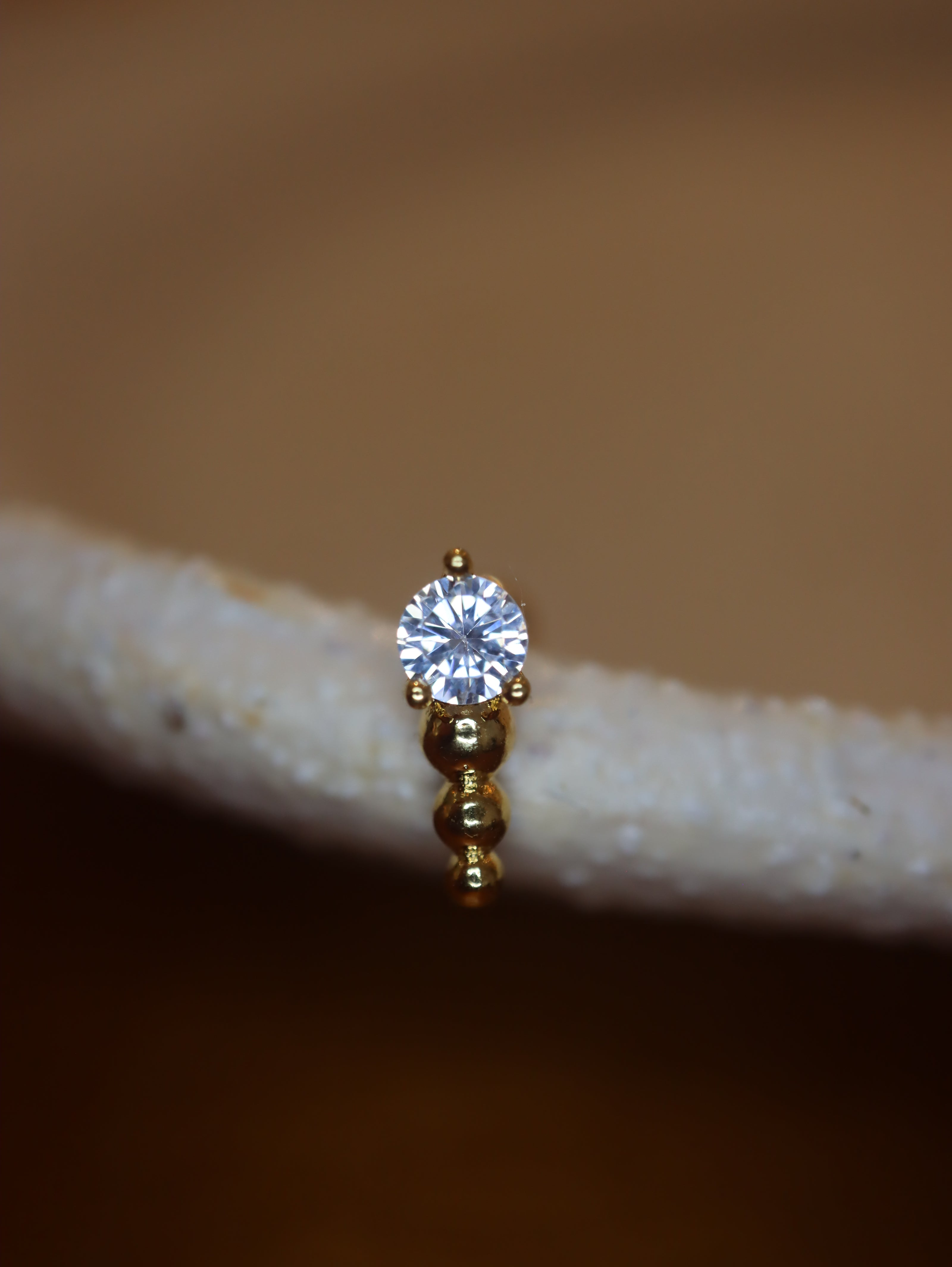 Linear CZ & Beaded Ball End 925 silver Stud Piercing Earring (1pc)