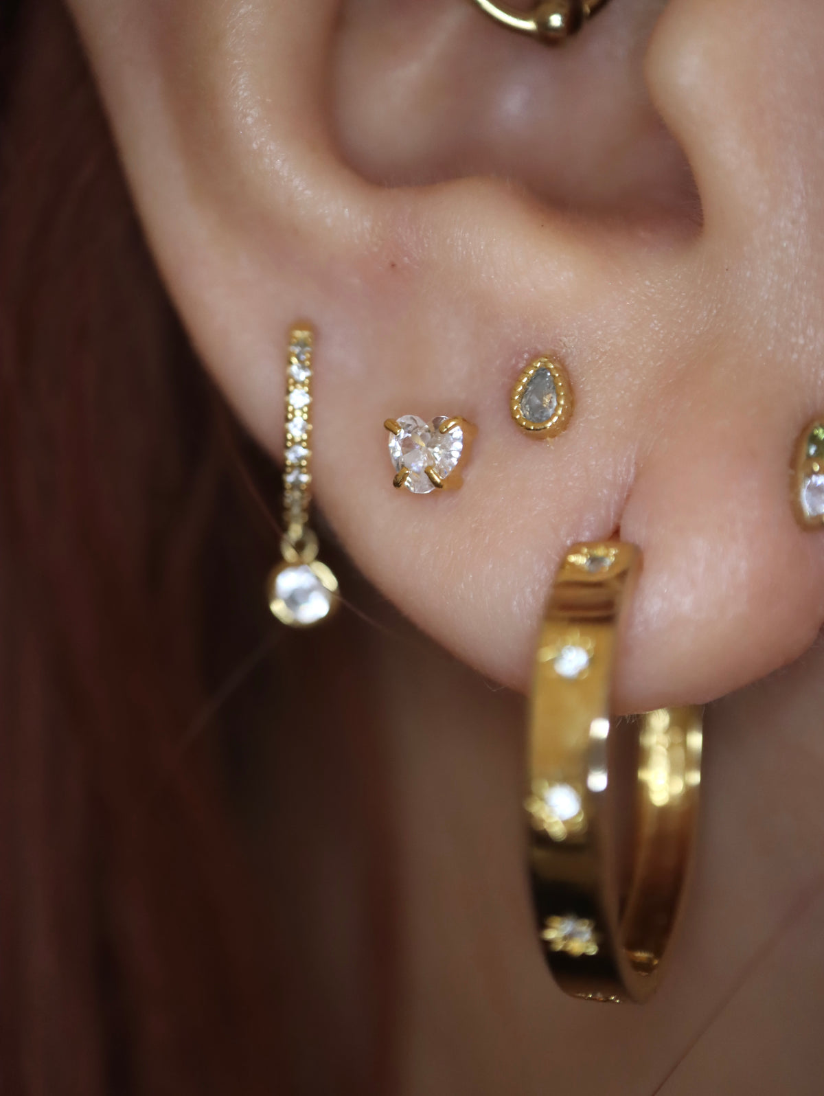 Heart cz 925 silver stud piercing earring (1pc)