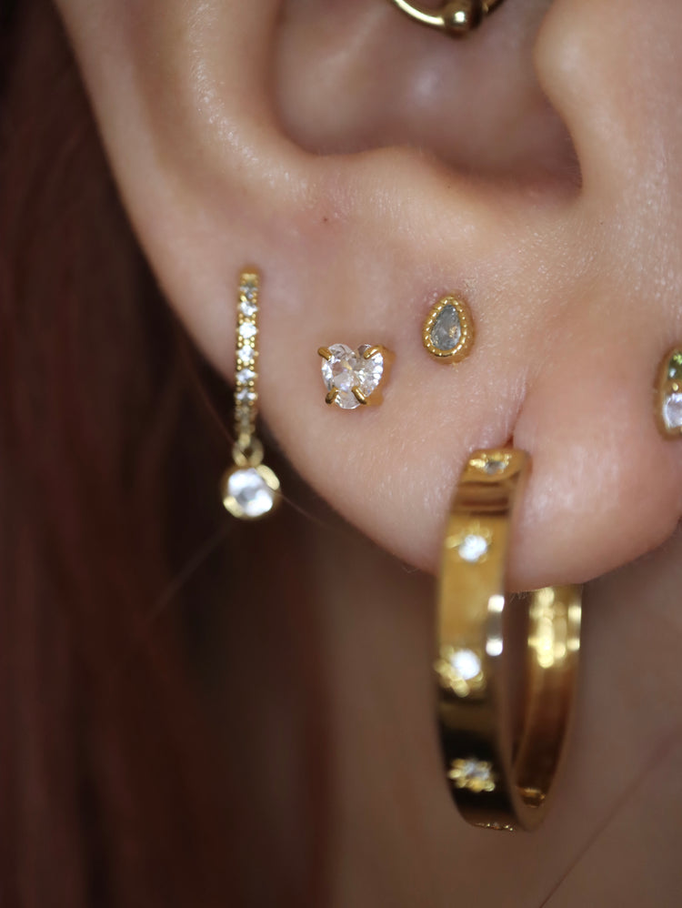 Heart cz 925 silver stud piercing earring (1pc)