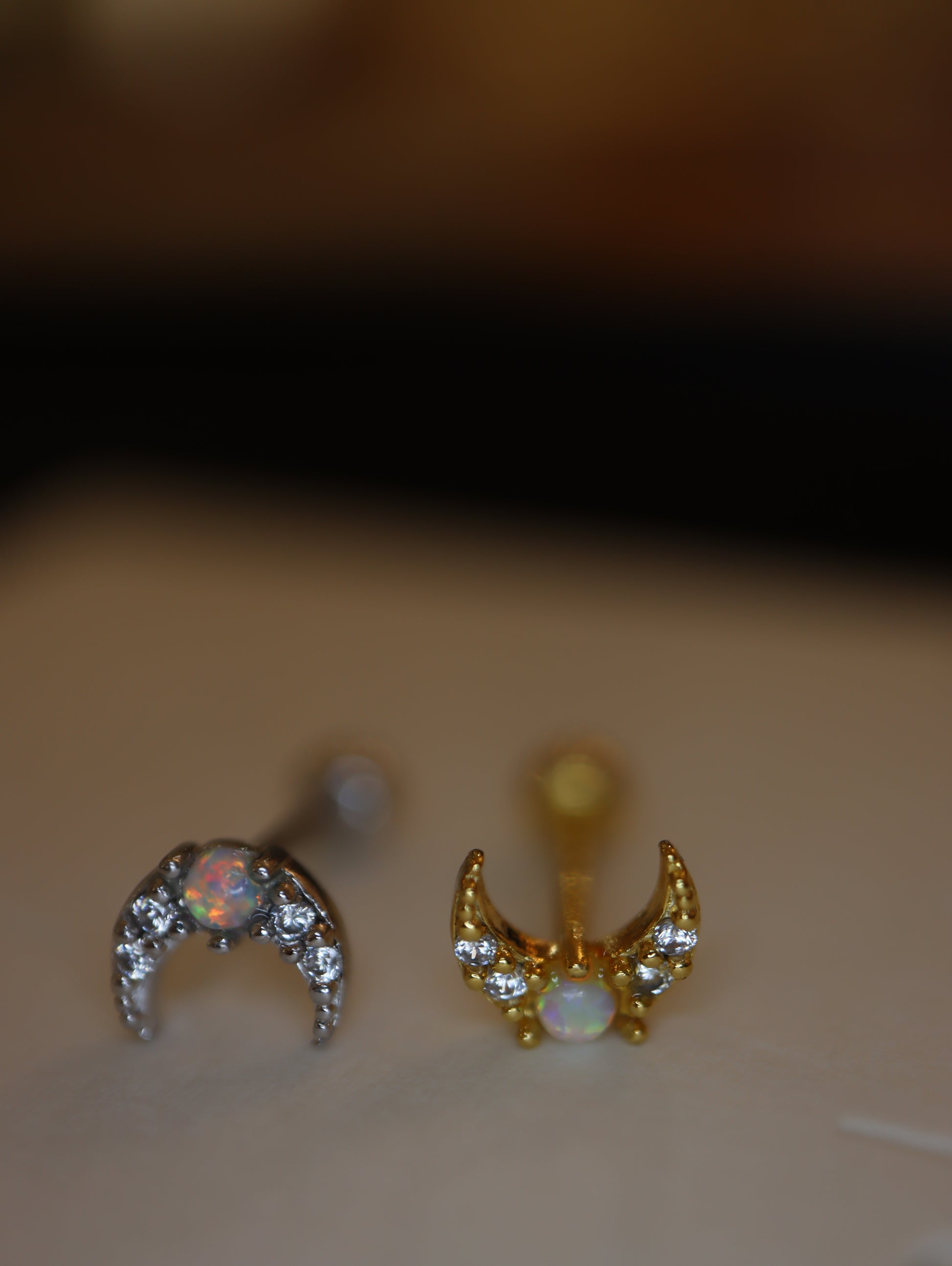 Crescent Opal cz s925 piercing stud