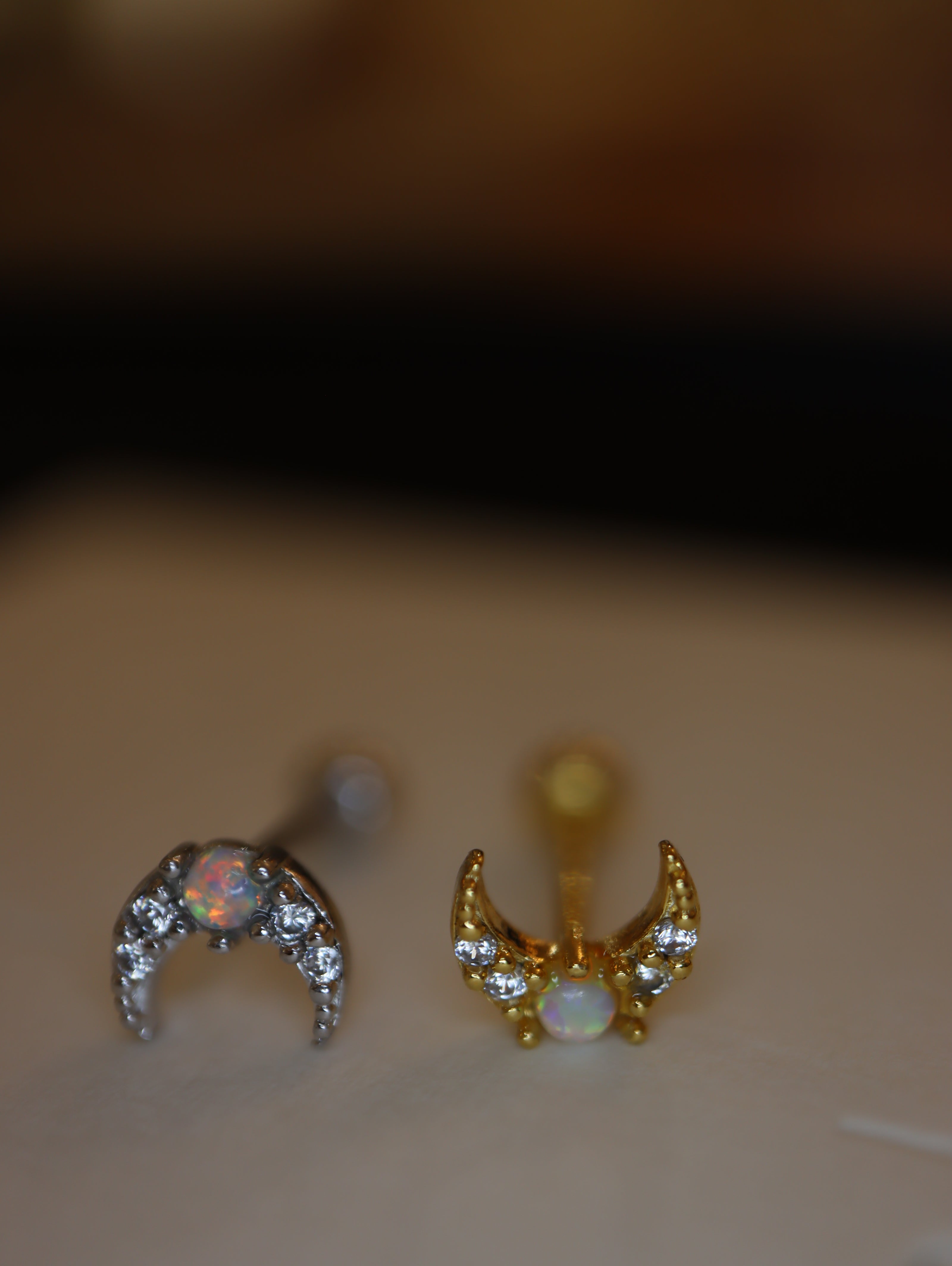 Crescent Opal cz s925 piercing stud