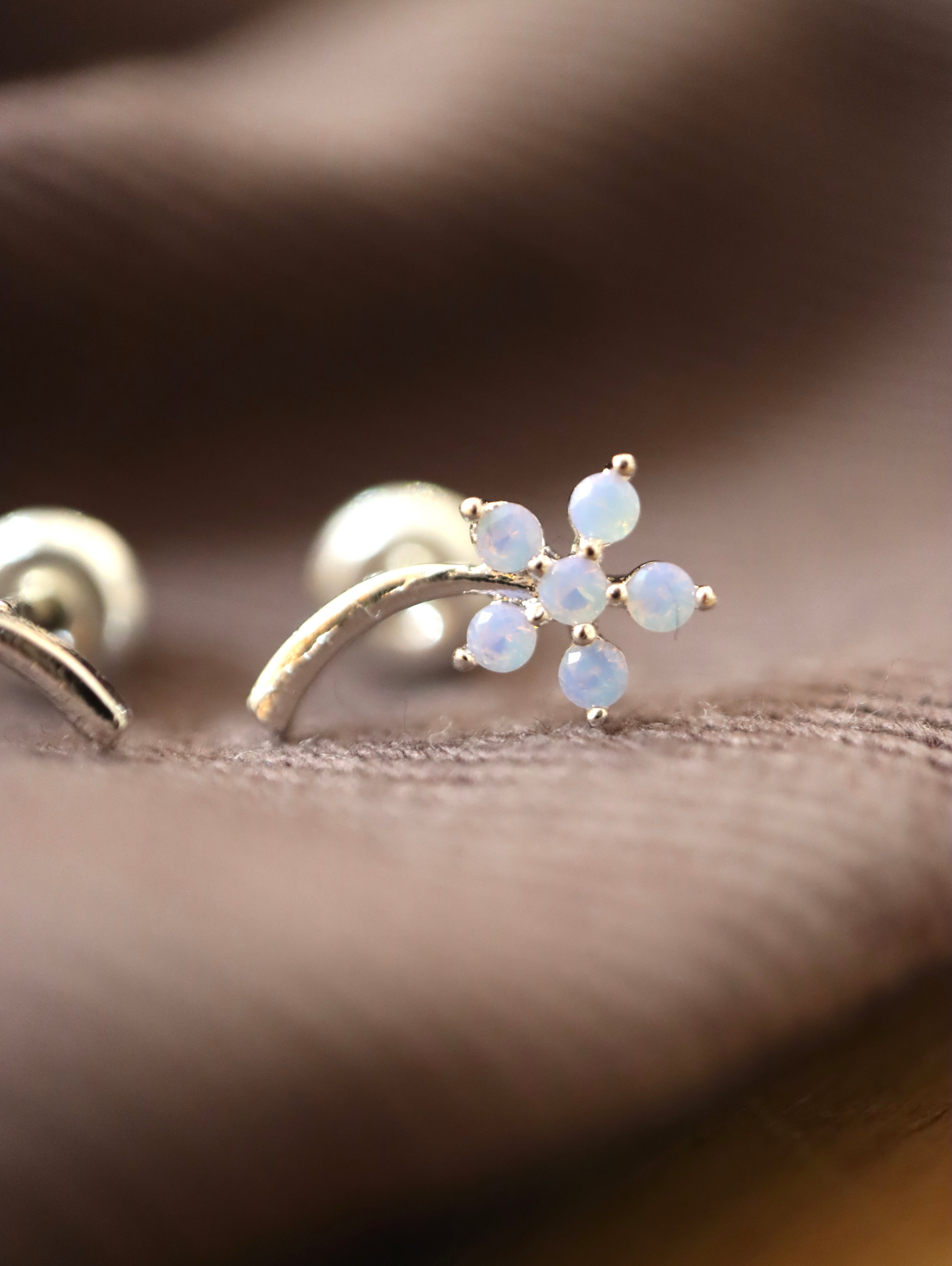 Petal climber brass earrings