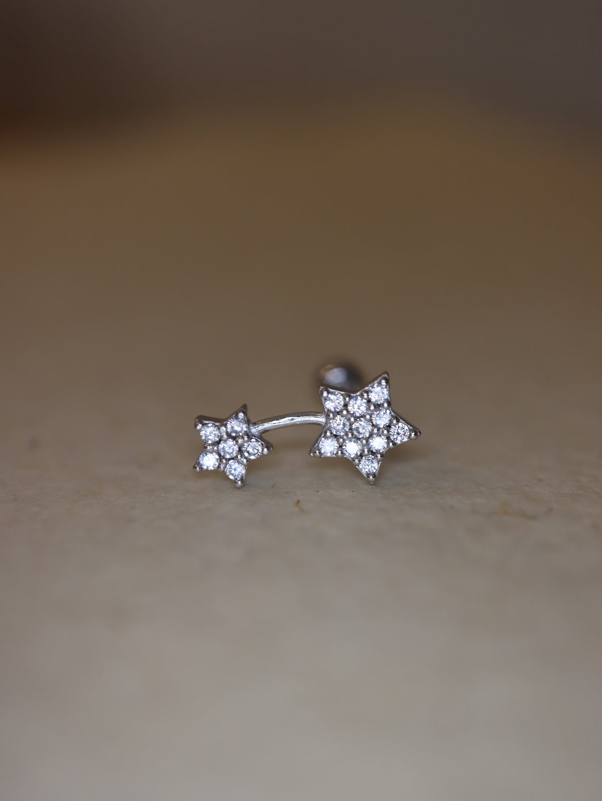 Double star cz 925 silver stud piercing (1pc)