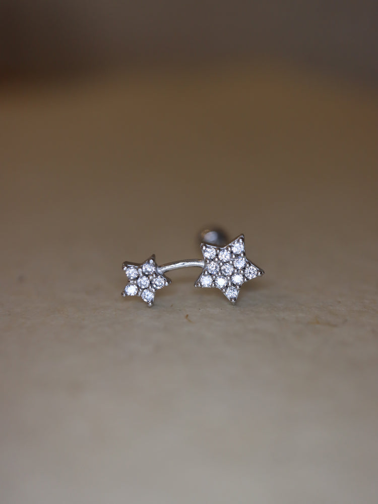 Double star cz 925 silver stud piercing (1pc)