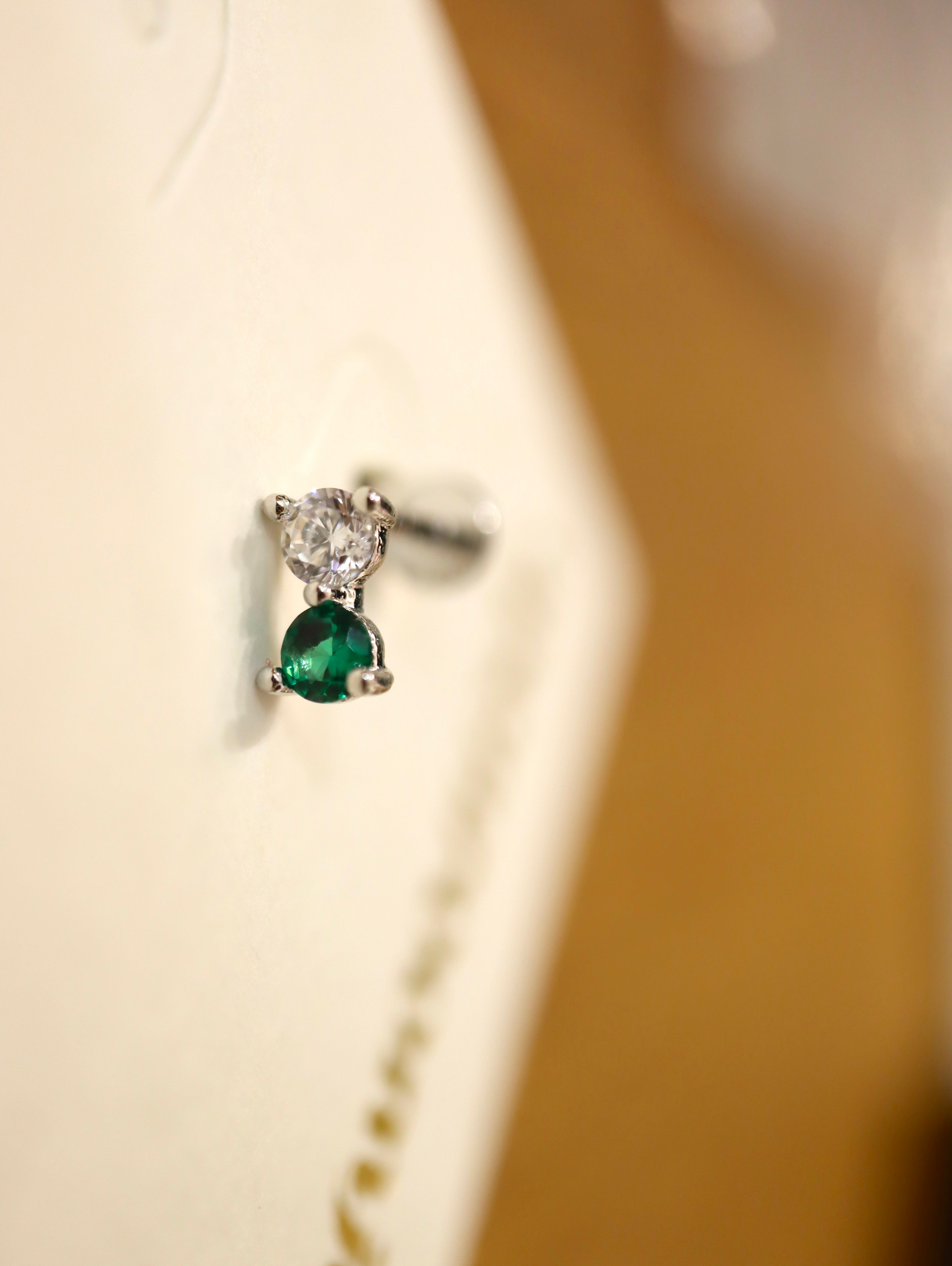 Double cz 925 silver flat back piercing (1pc)