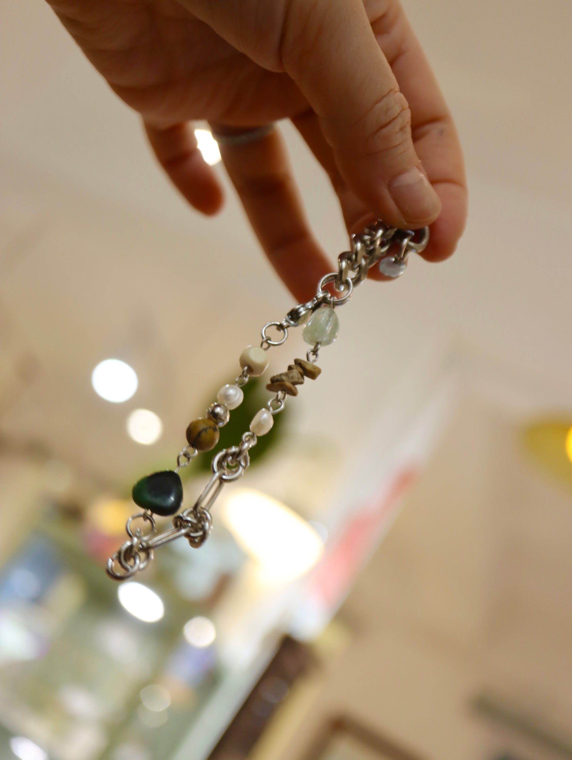 Mixed stone stainless steel bracelet