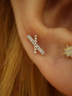 Cross CZ 925 Silver stud piercing earring (1pc)