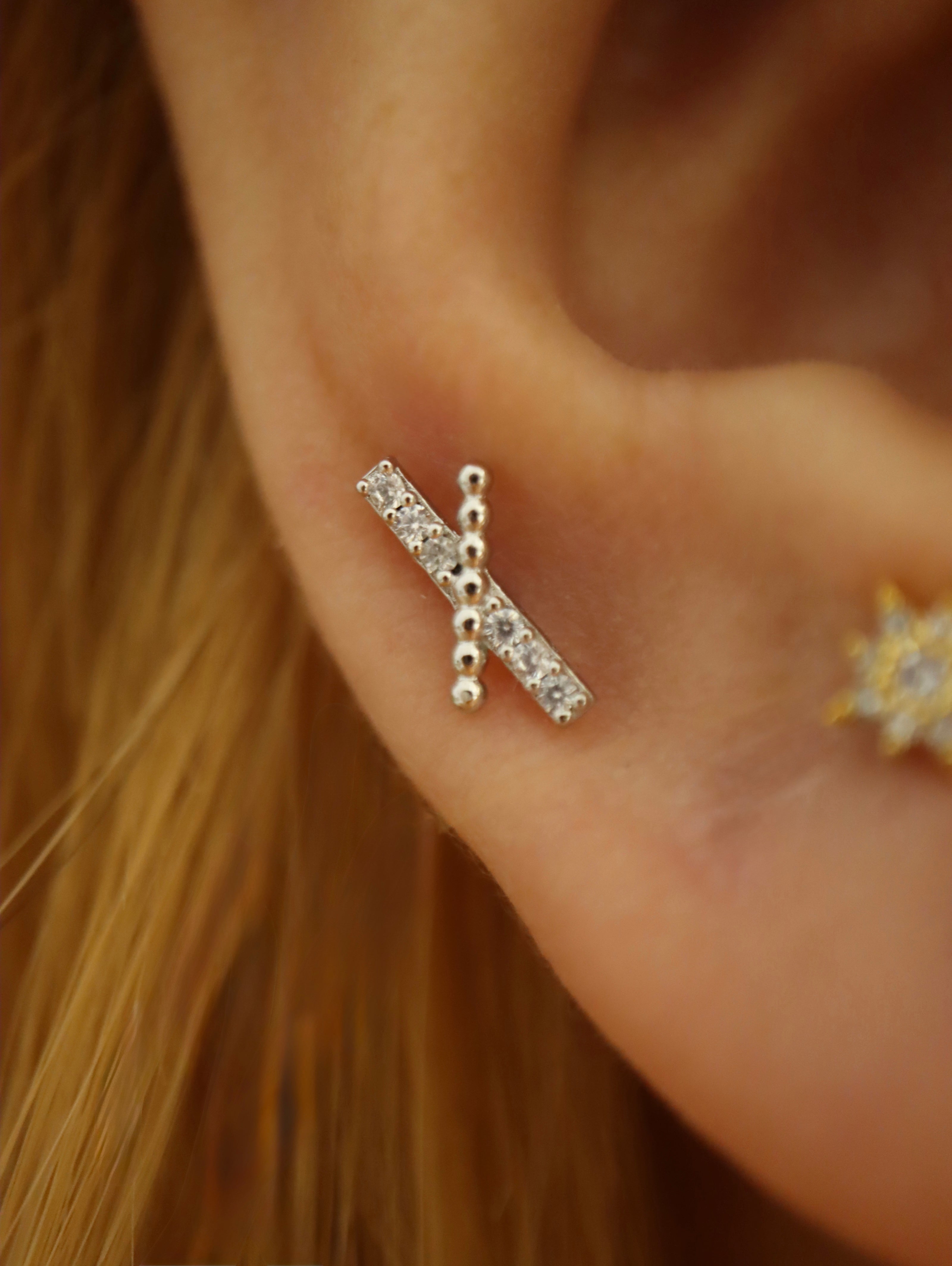 Cross CZ 925 Silver stud piercing earring (1pc)