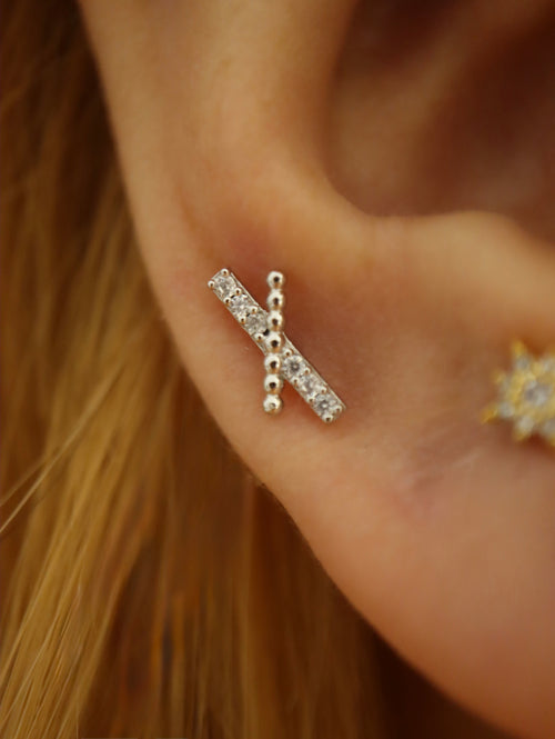 Cross CZ 925 Silver stud piercing earring (1pc)