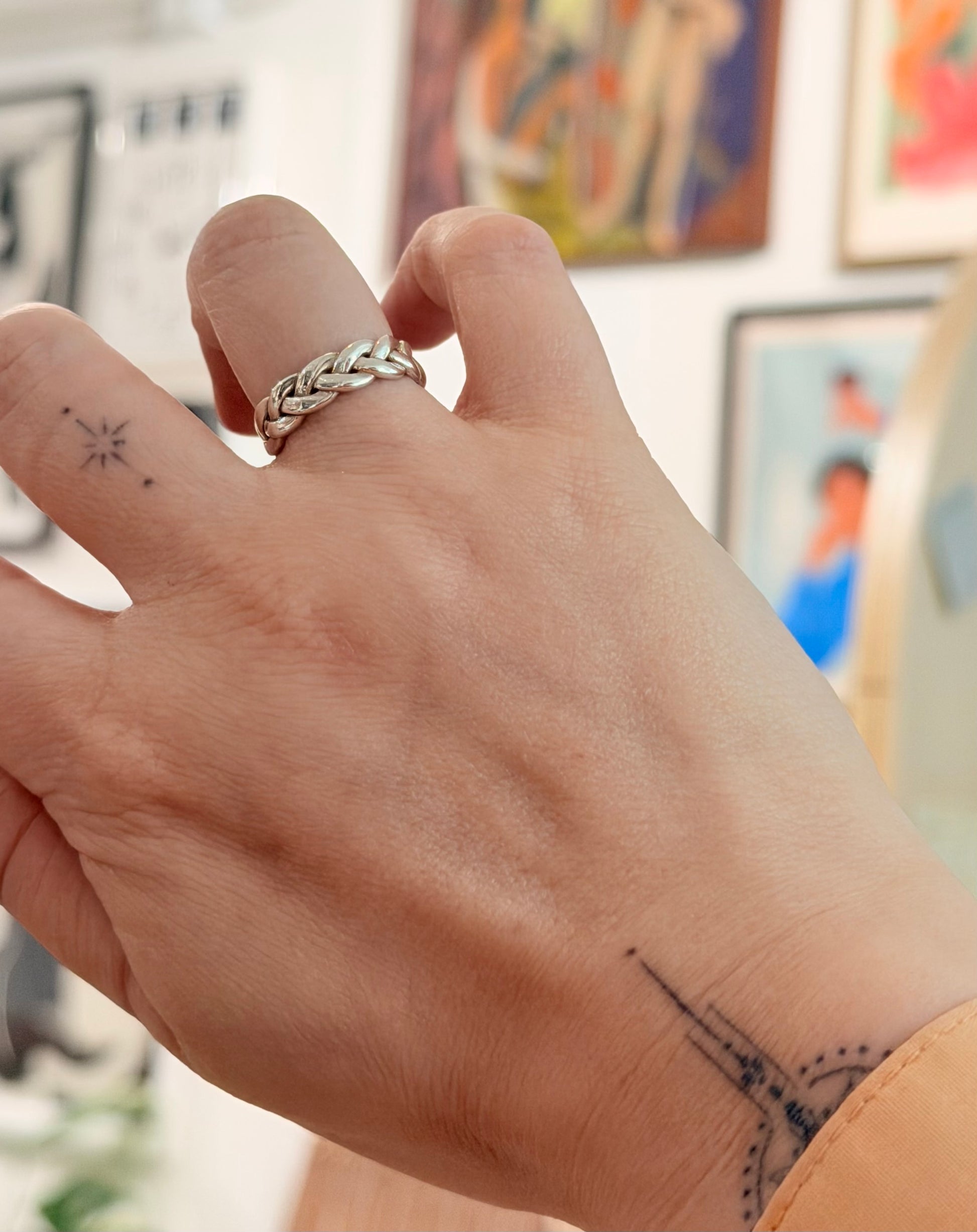 Braided 925 silver free size ring