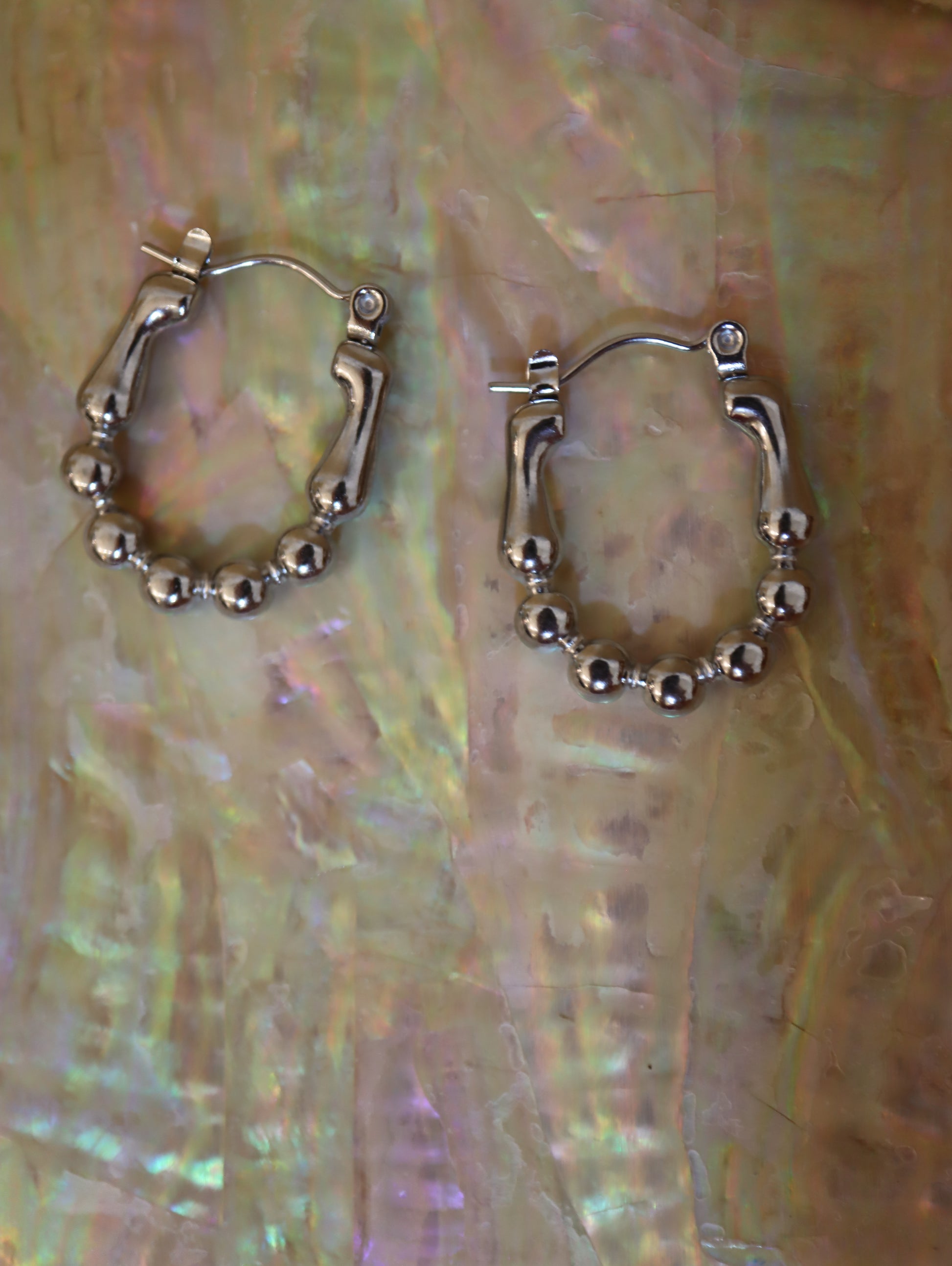 Stainless steel bead hoop earrings