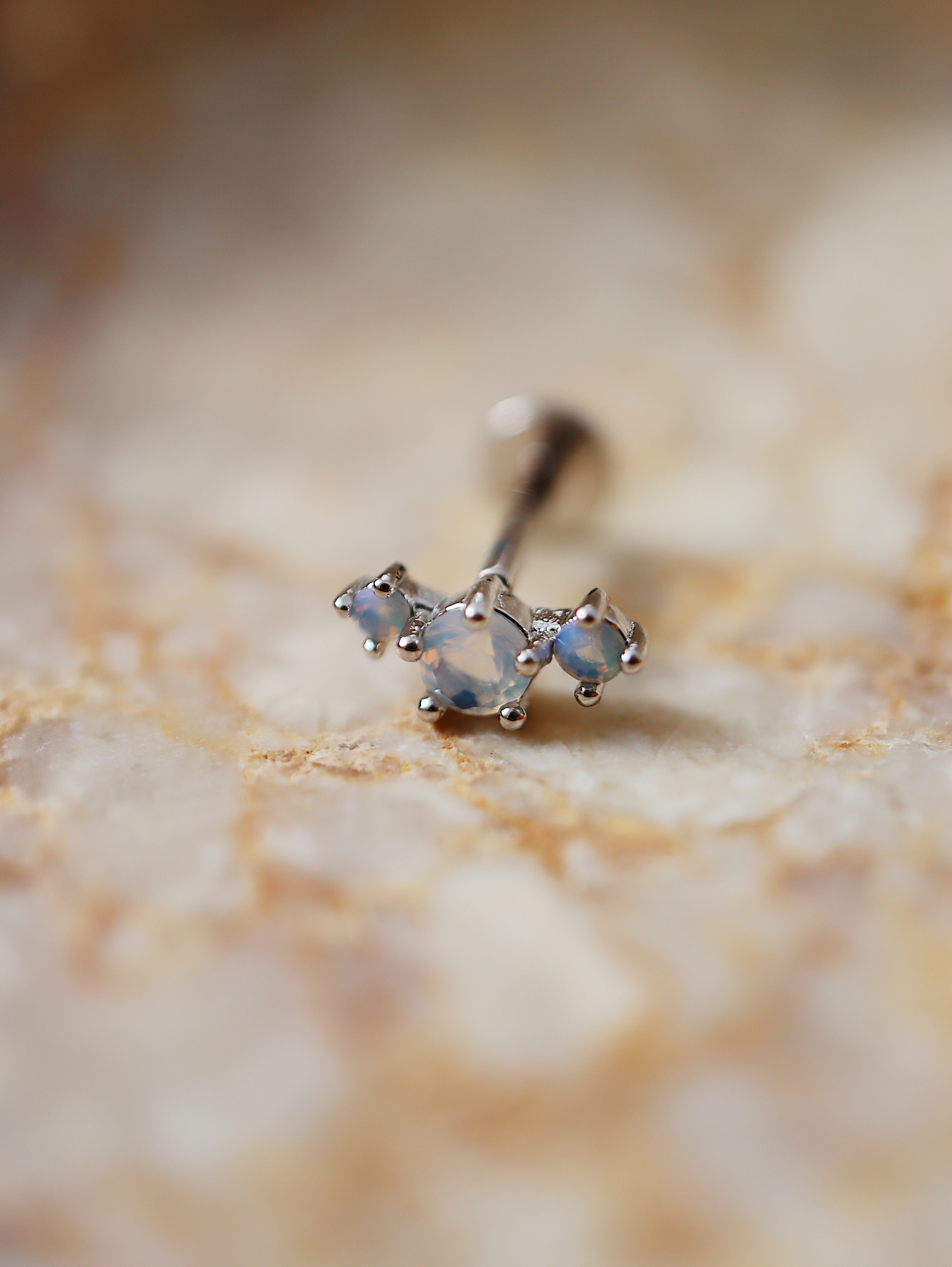Triple CZ 925 silver 925 flat back piercing (1pc)