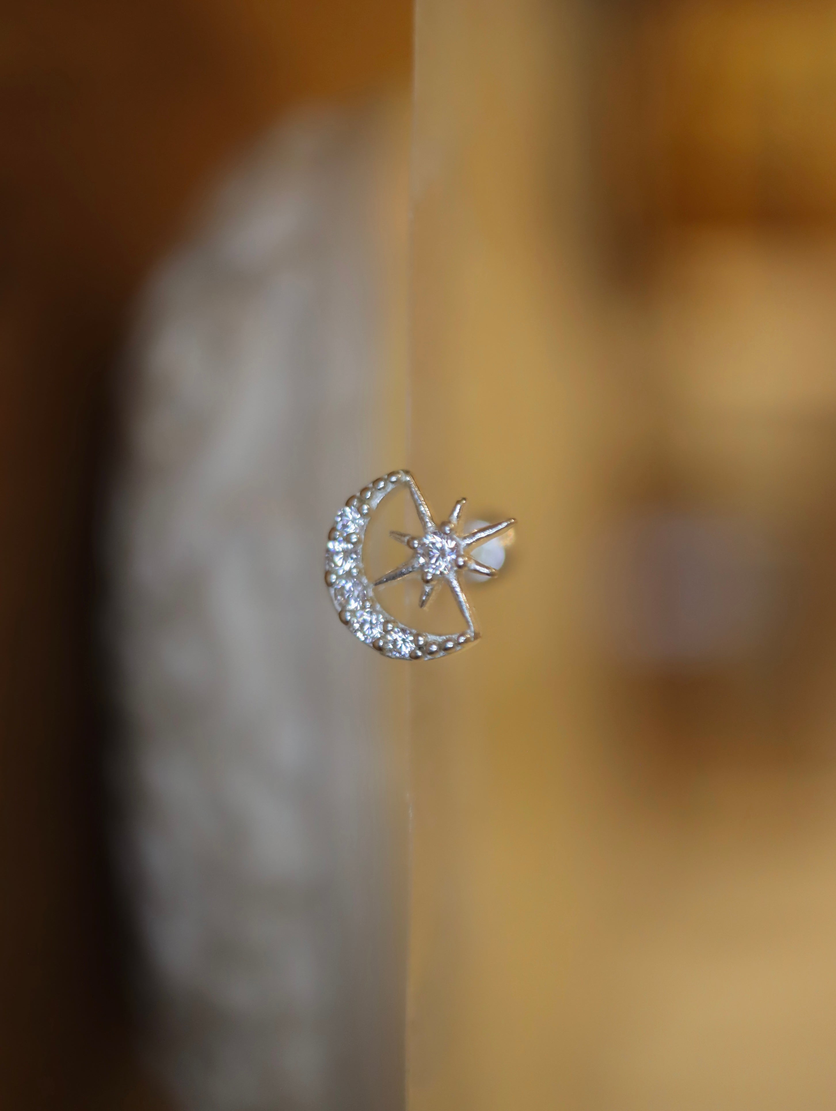 Crescent Star Stud 925 Silver Earring