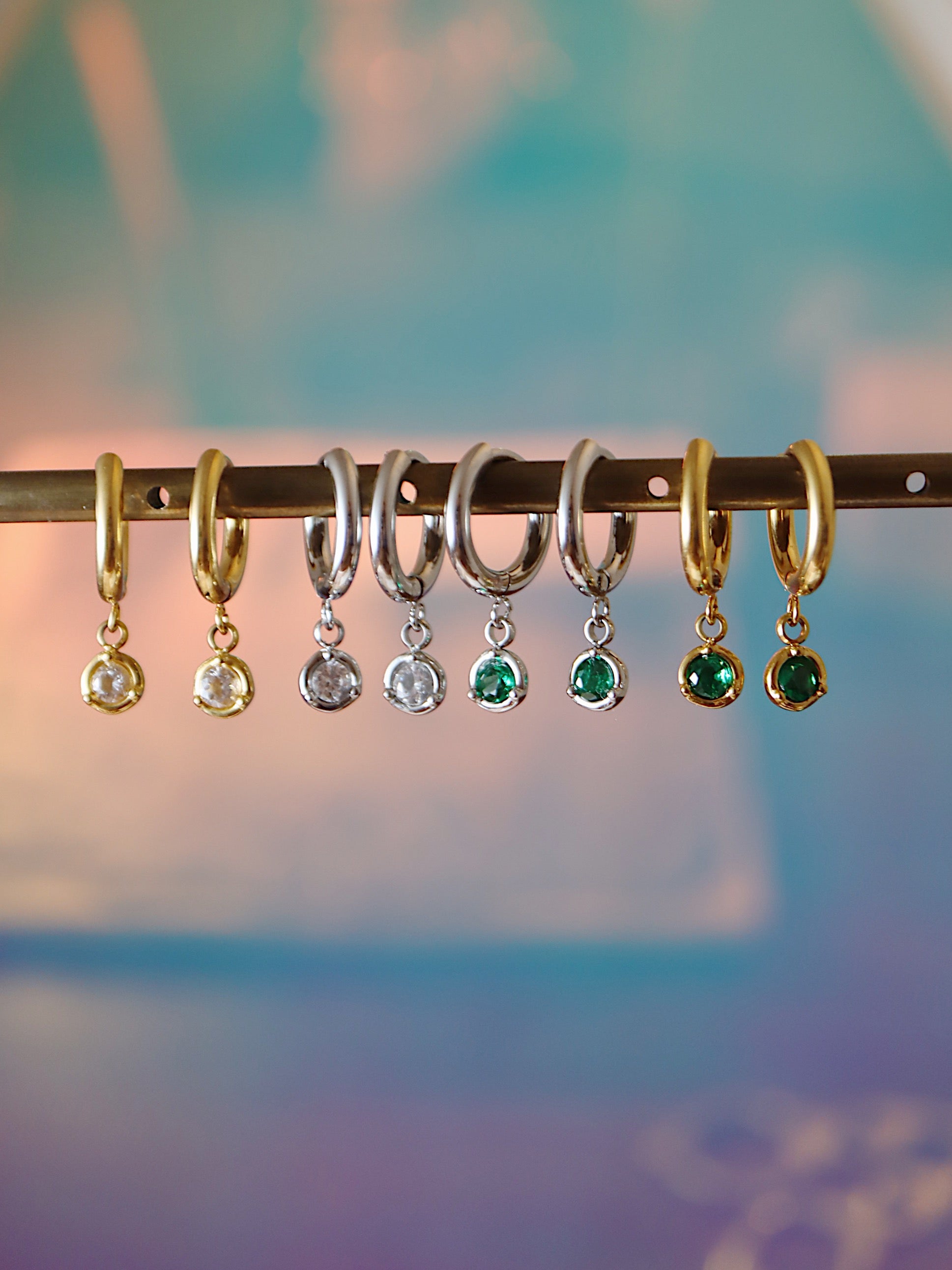 Drop round cz stainless steel earrings