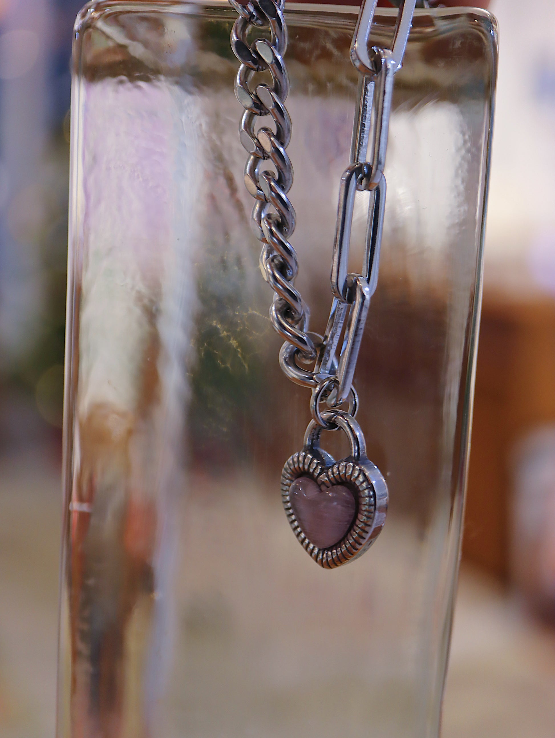 Duet Chain Heart Pendant Bracelet