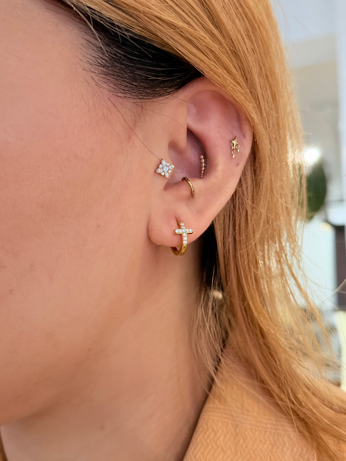 Pavé Cross Hinged Hoop Earrings