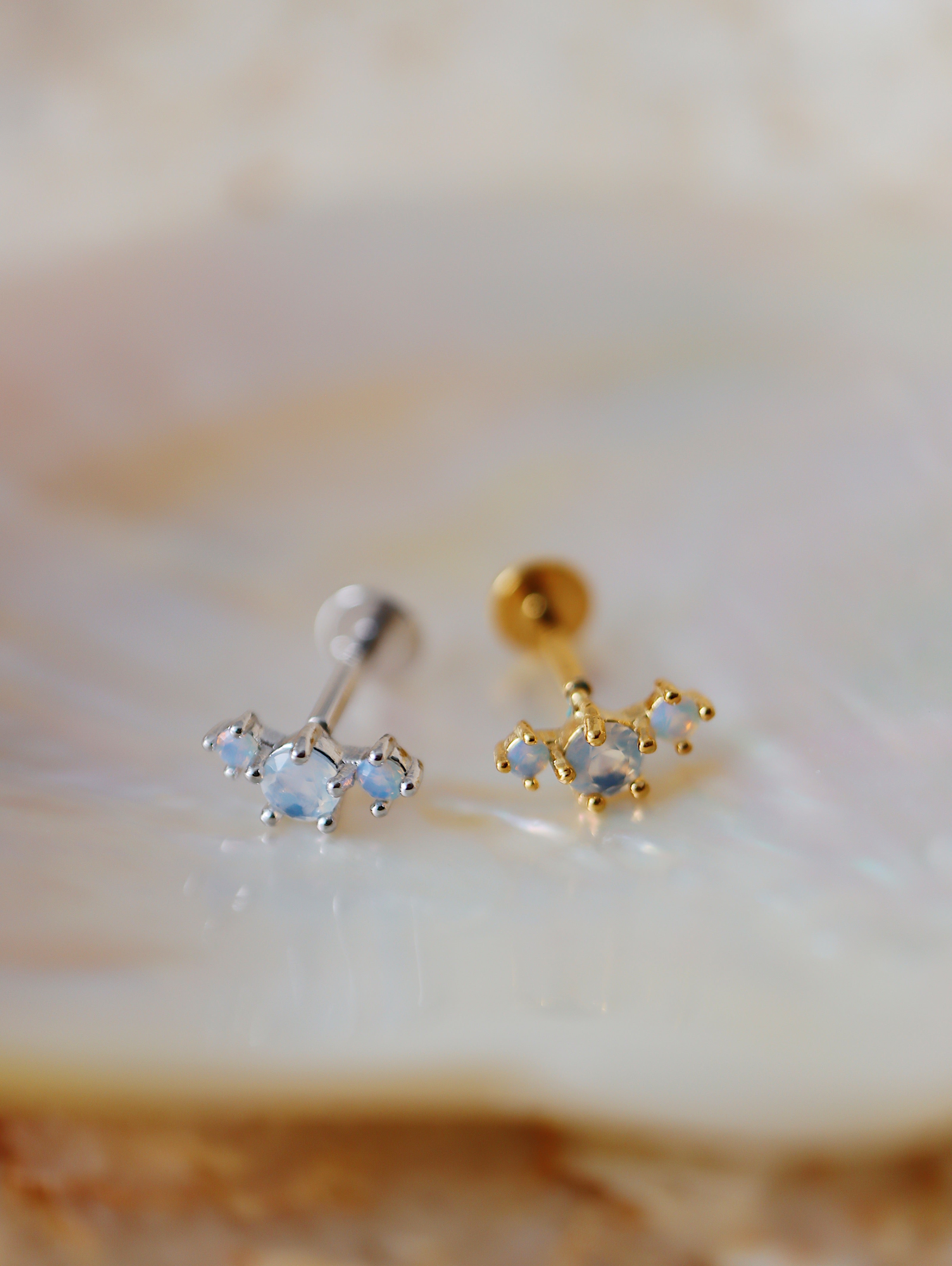 Triple CZ 925 silver 925 flat back piercing (1pc)