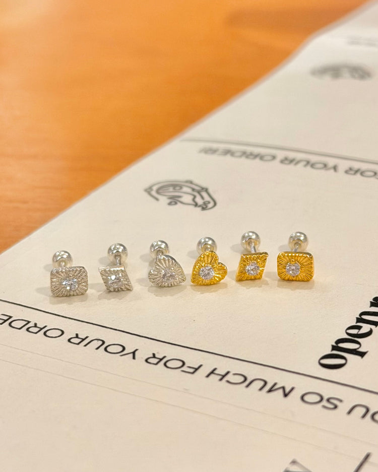 Ray burst stud 925silver earring piercing