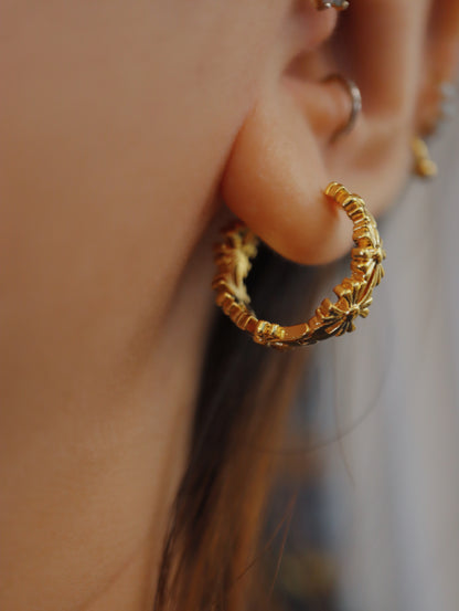 Flower band brass earrings