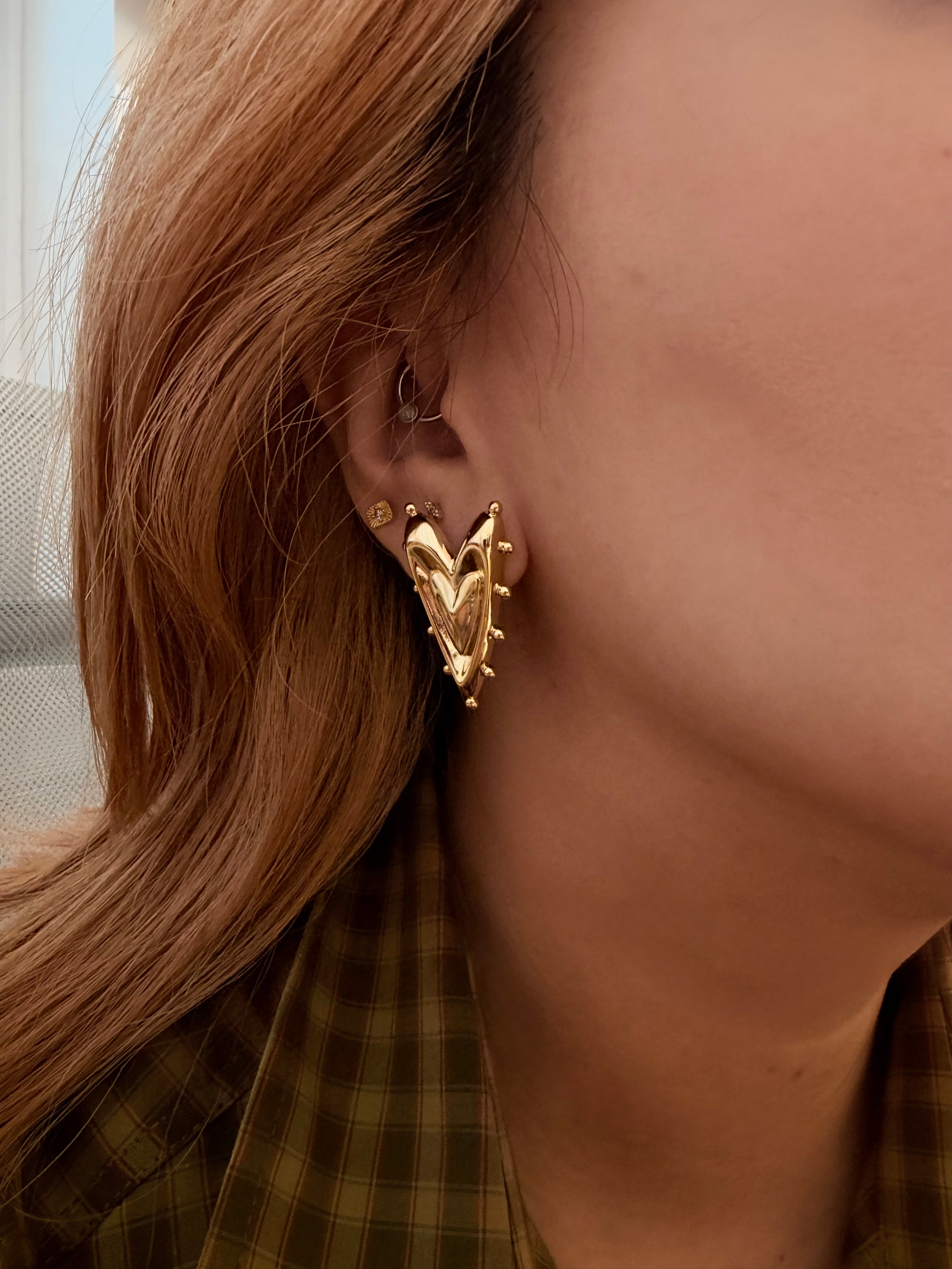 Spiked long heart earrings