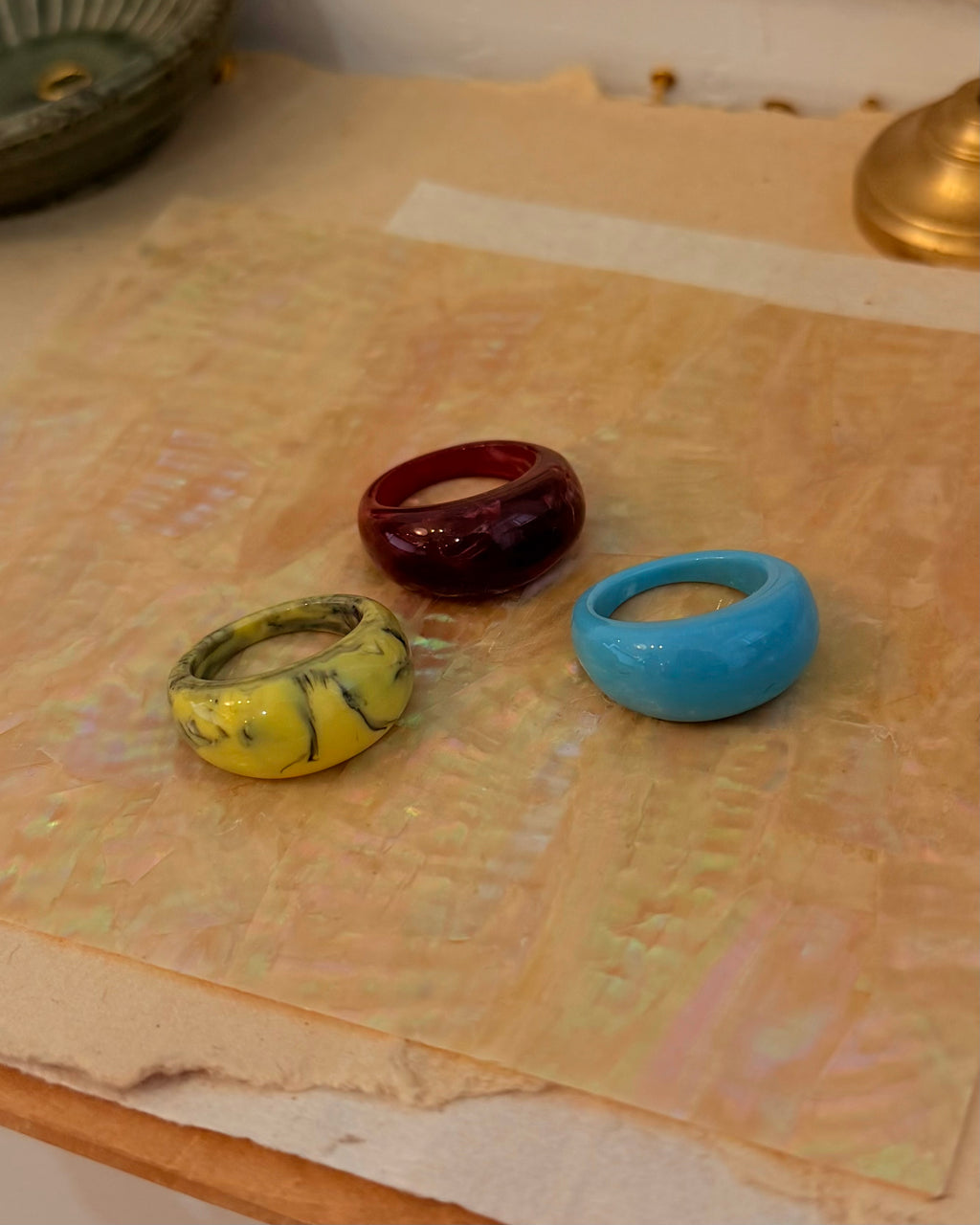 Marble pattern chunky resin unisex ring