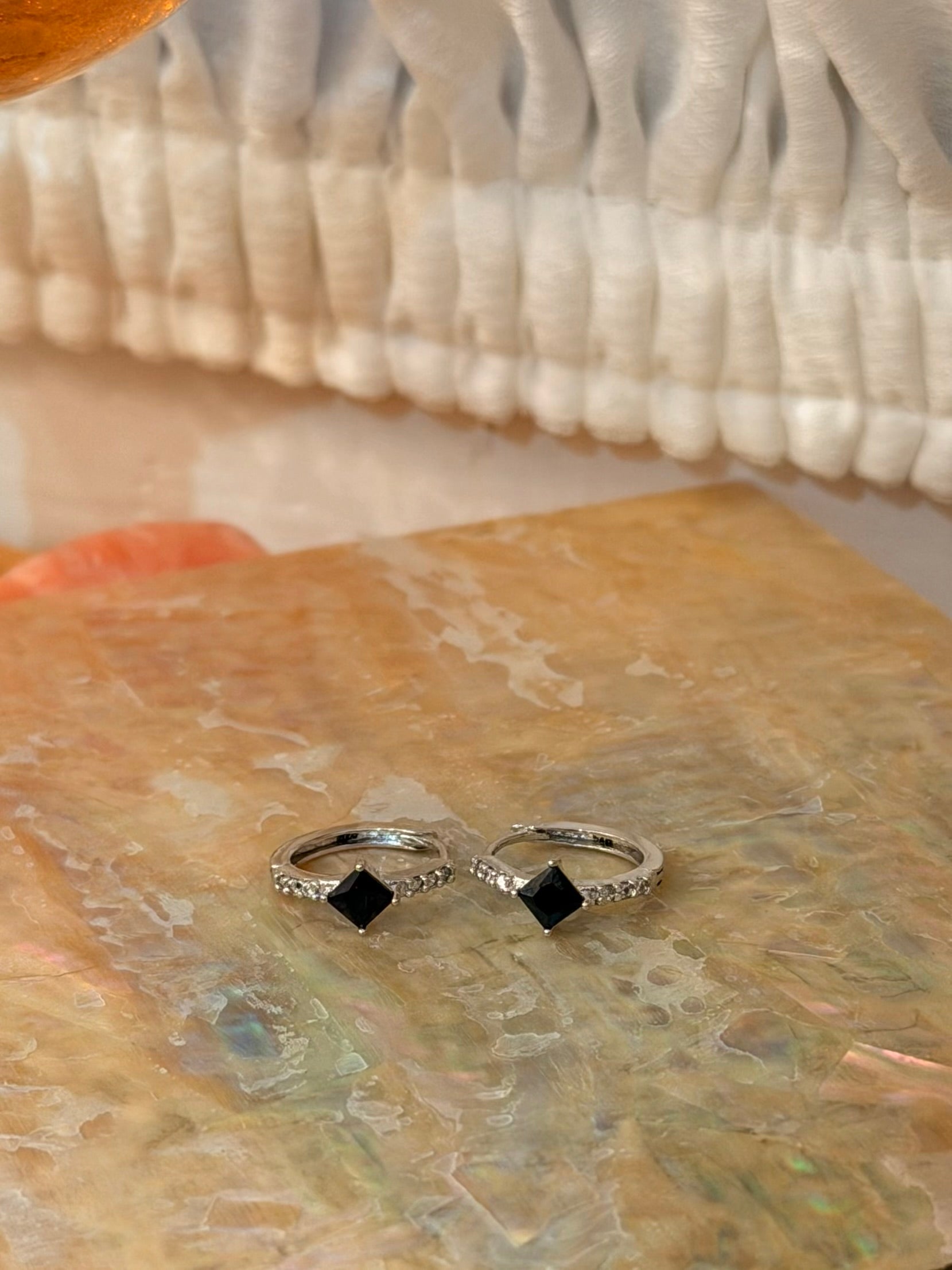 Black cz 95 silver hinged hoop earrings 2