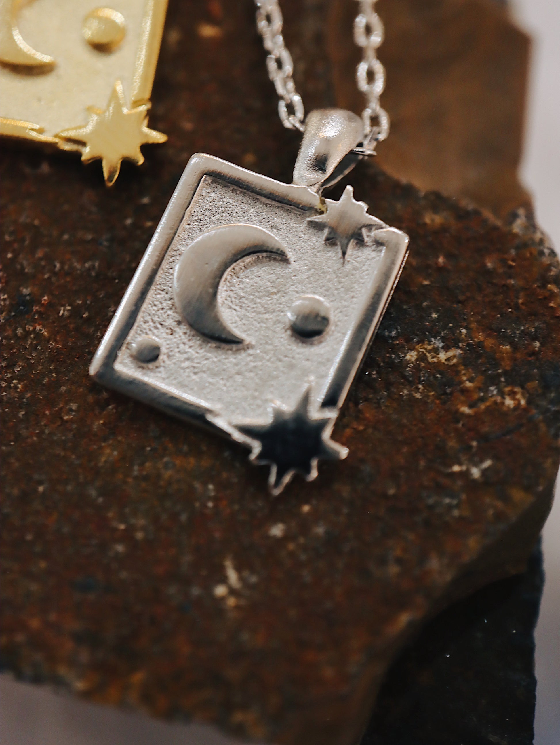 Square sparkling crescent 🌙 coin necklace