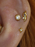 Round pearl stud 925 silver piercing earring (1pc)