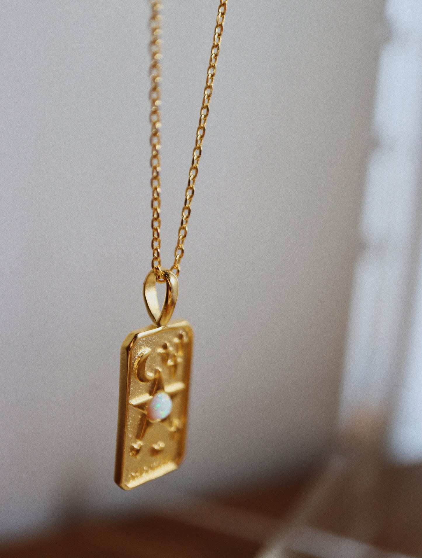 Rectangular coin star opal necklace