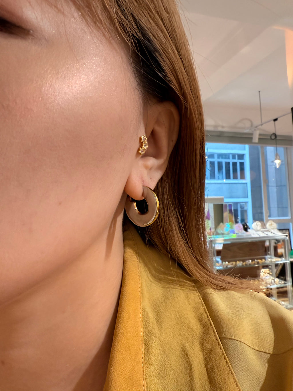 Two tone shiny stainless steel earrings