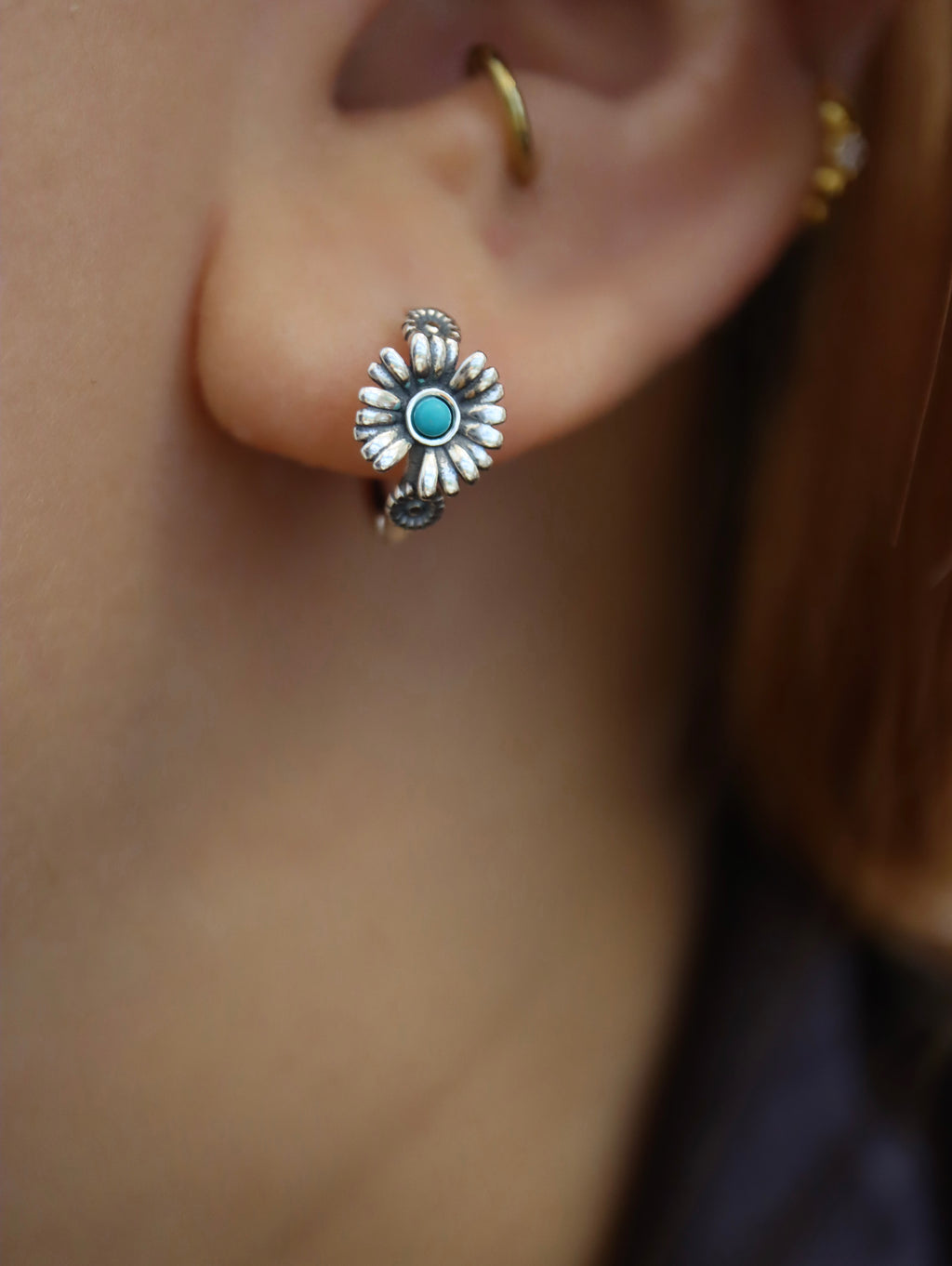 Daisy 925 silver hoop earrings