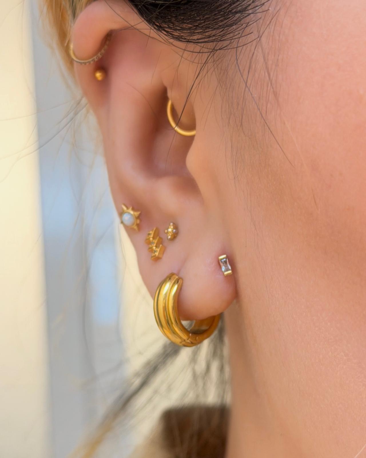 Parallel Rib Hoop Stainless Steel Earrings