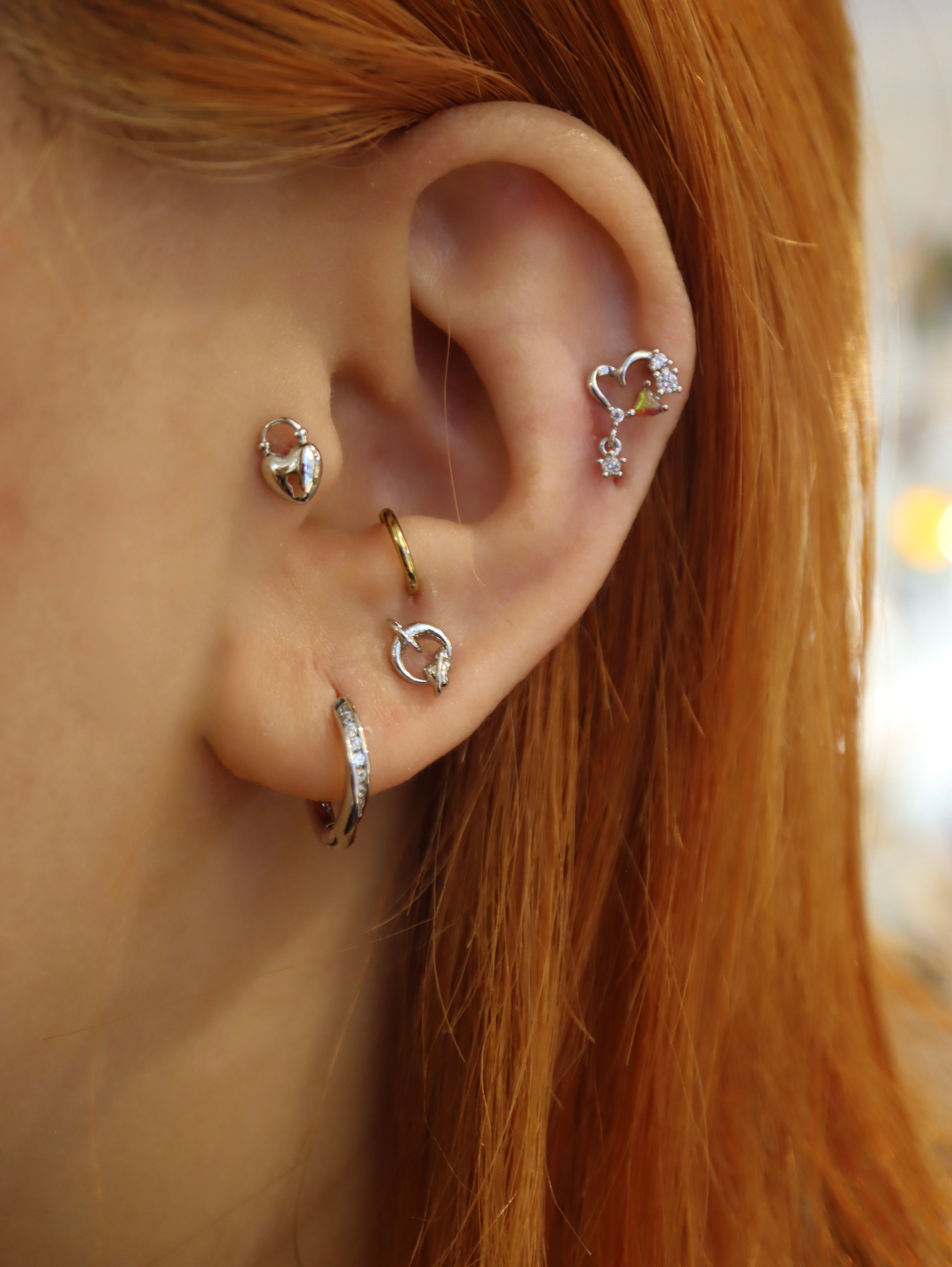 Drop cz heart surgical steel 316L stud piercing (1pc)
