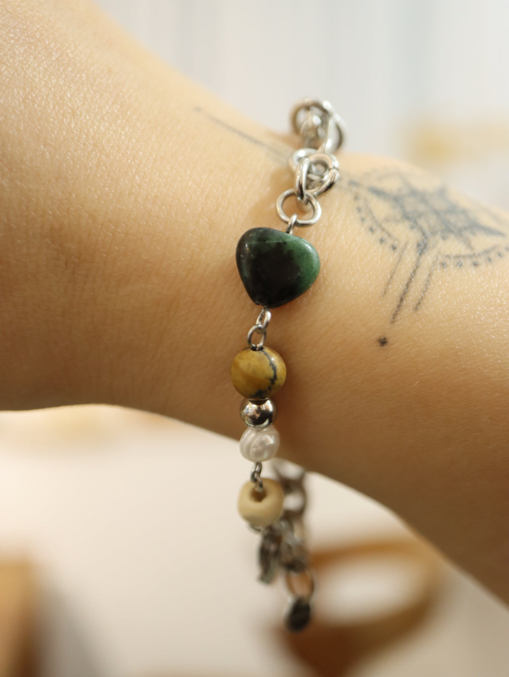 Mixed stone stainless steel bracelet