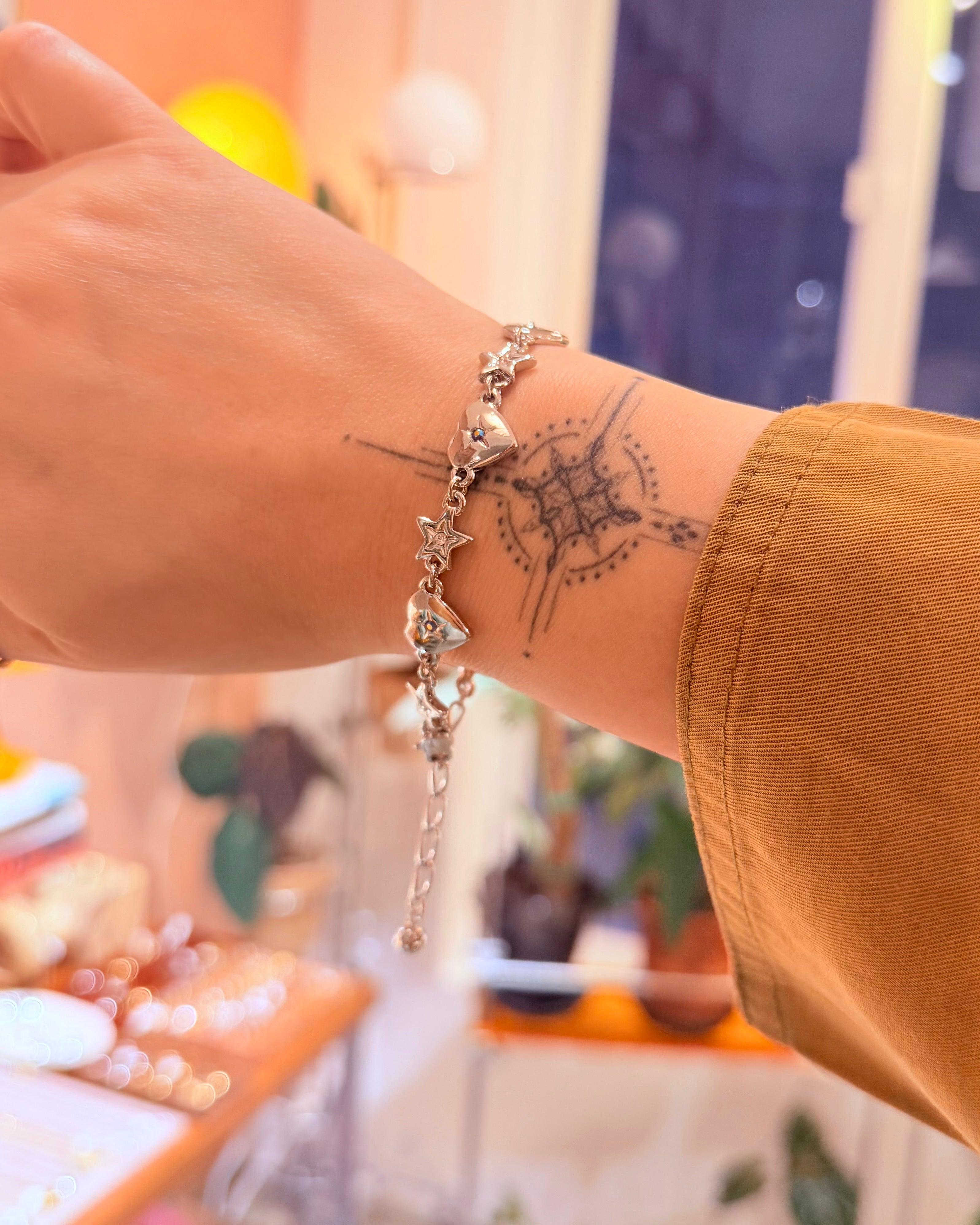 Starlit Heart Chain Brass Bracelet