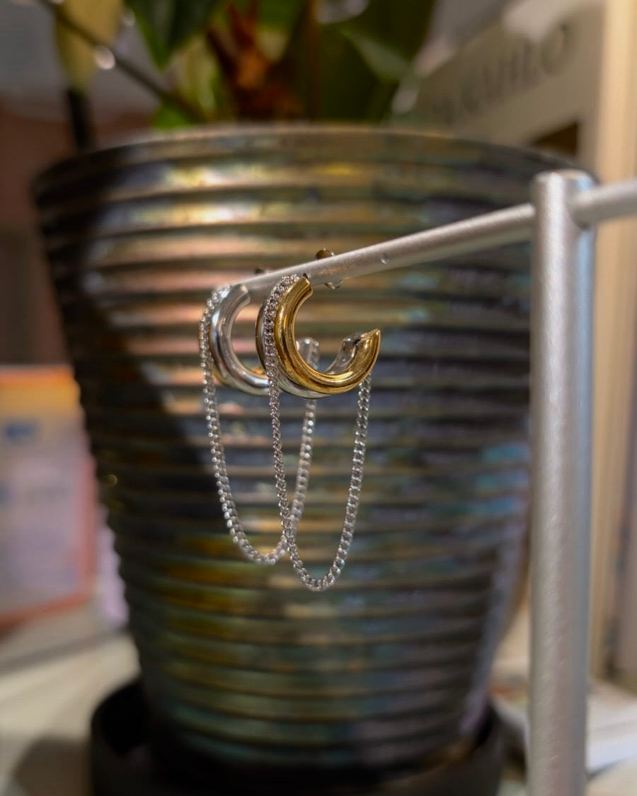 Mix tone drop chain earrings