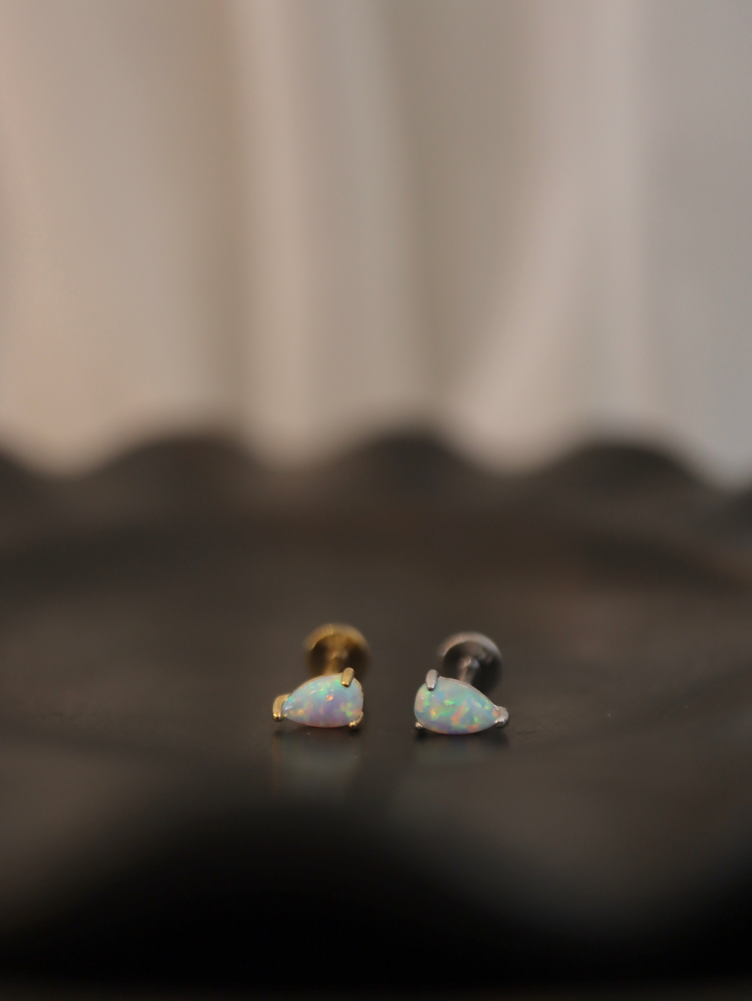 Opal drop 925 silver flat back piercing (1pc)