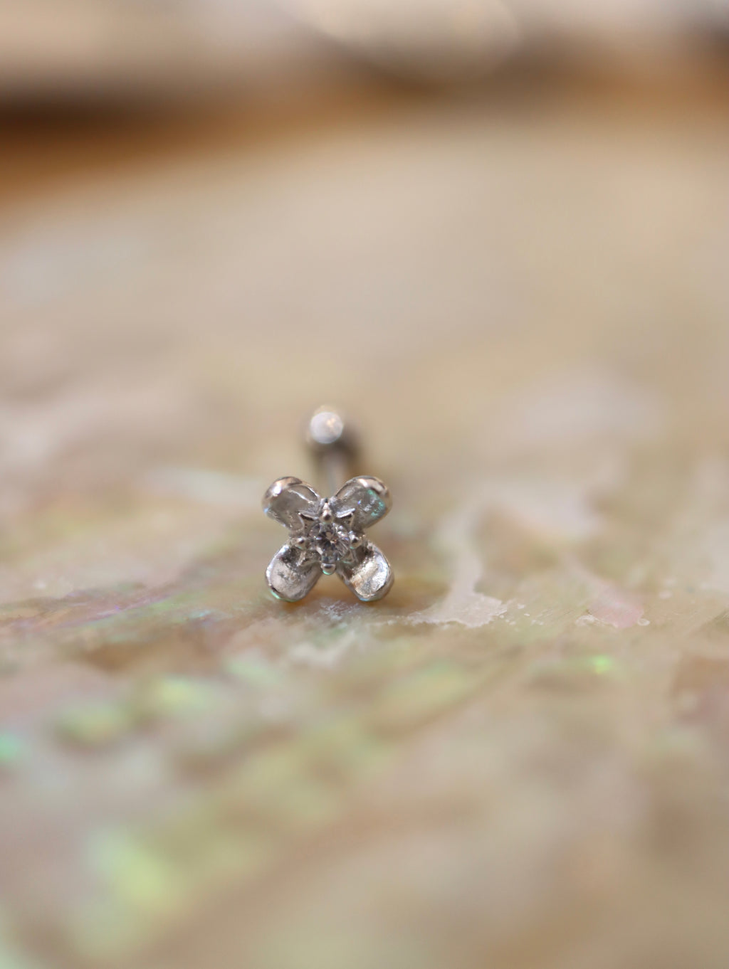 4petal flower cz stud 925 piercing