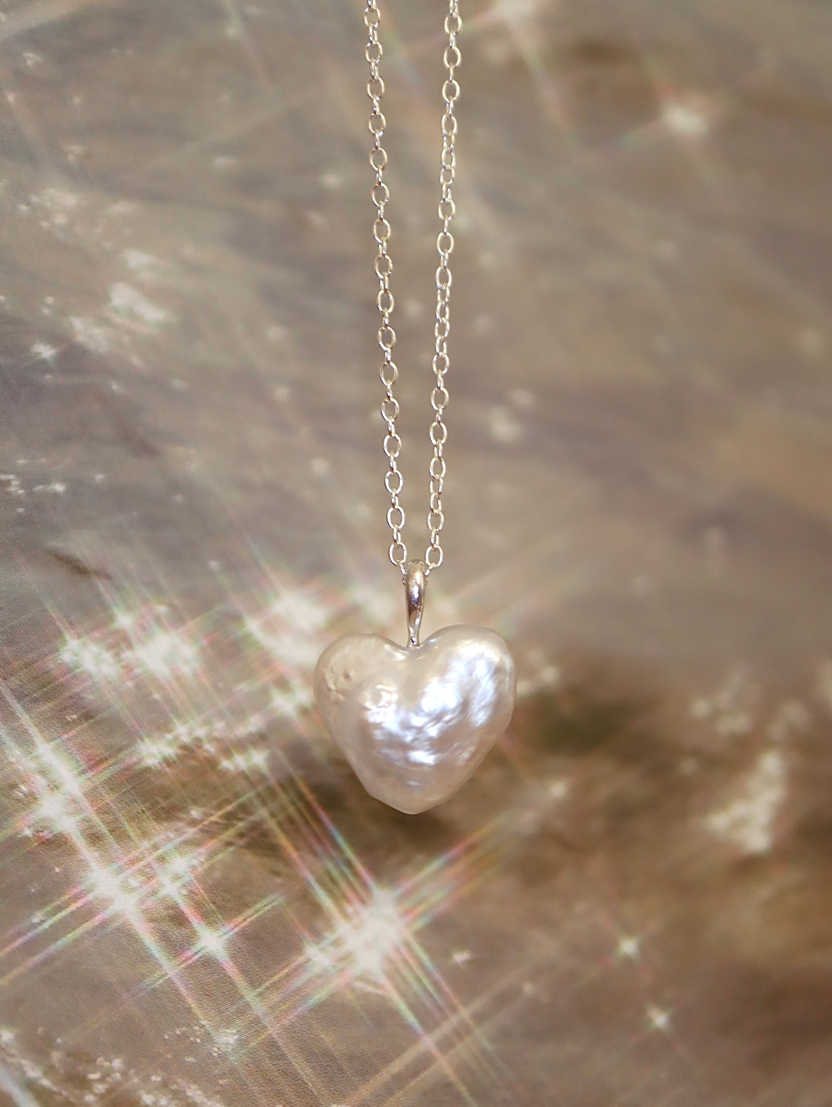 Heart shape raw pearl 925 silver necklace