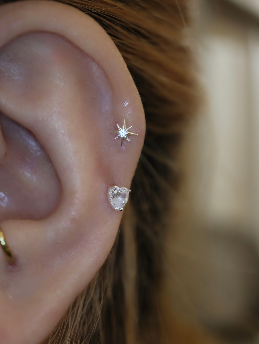 Heart cz 925 silver piercing stud  (1pc)