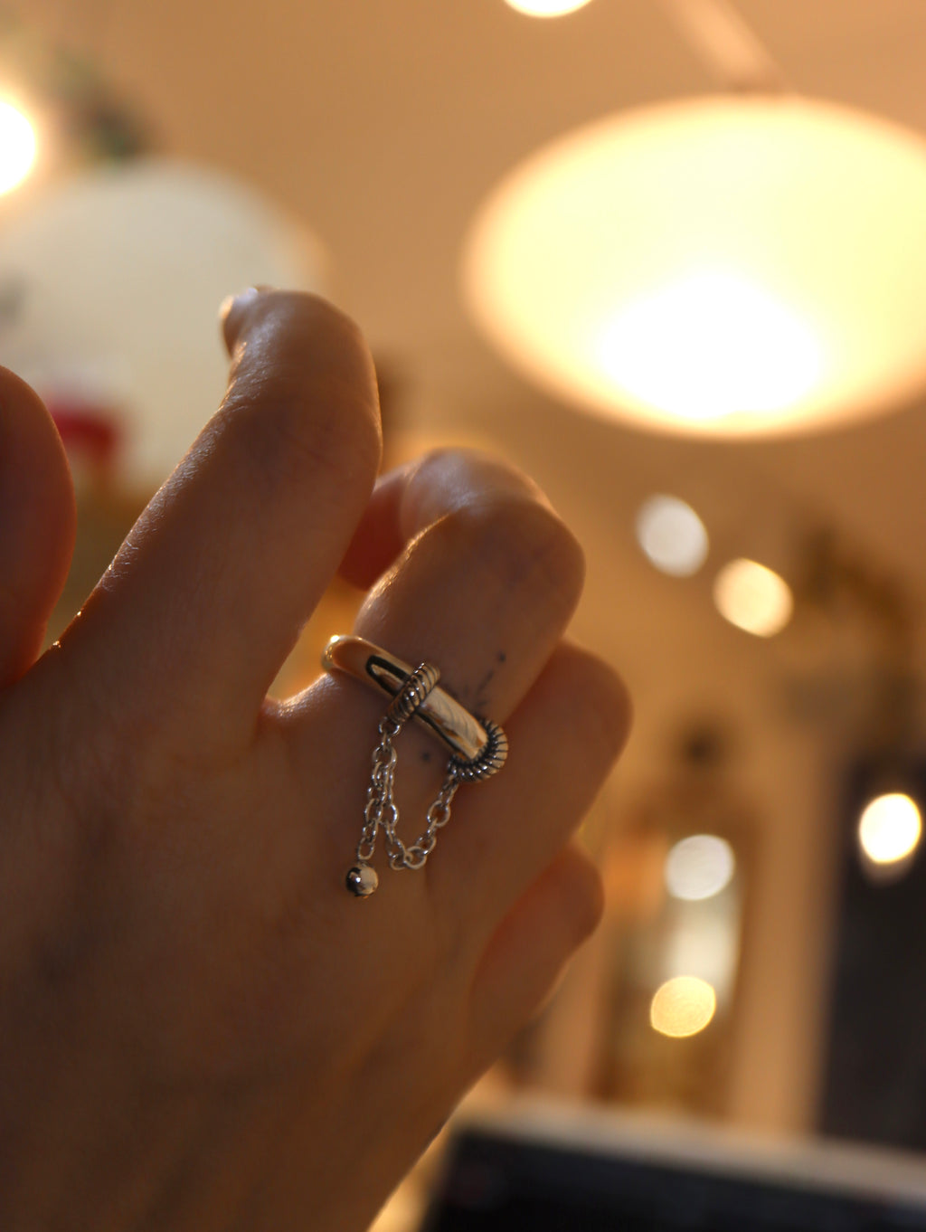 925 silver drop chain open size ring