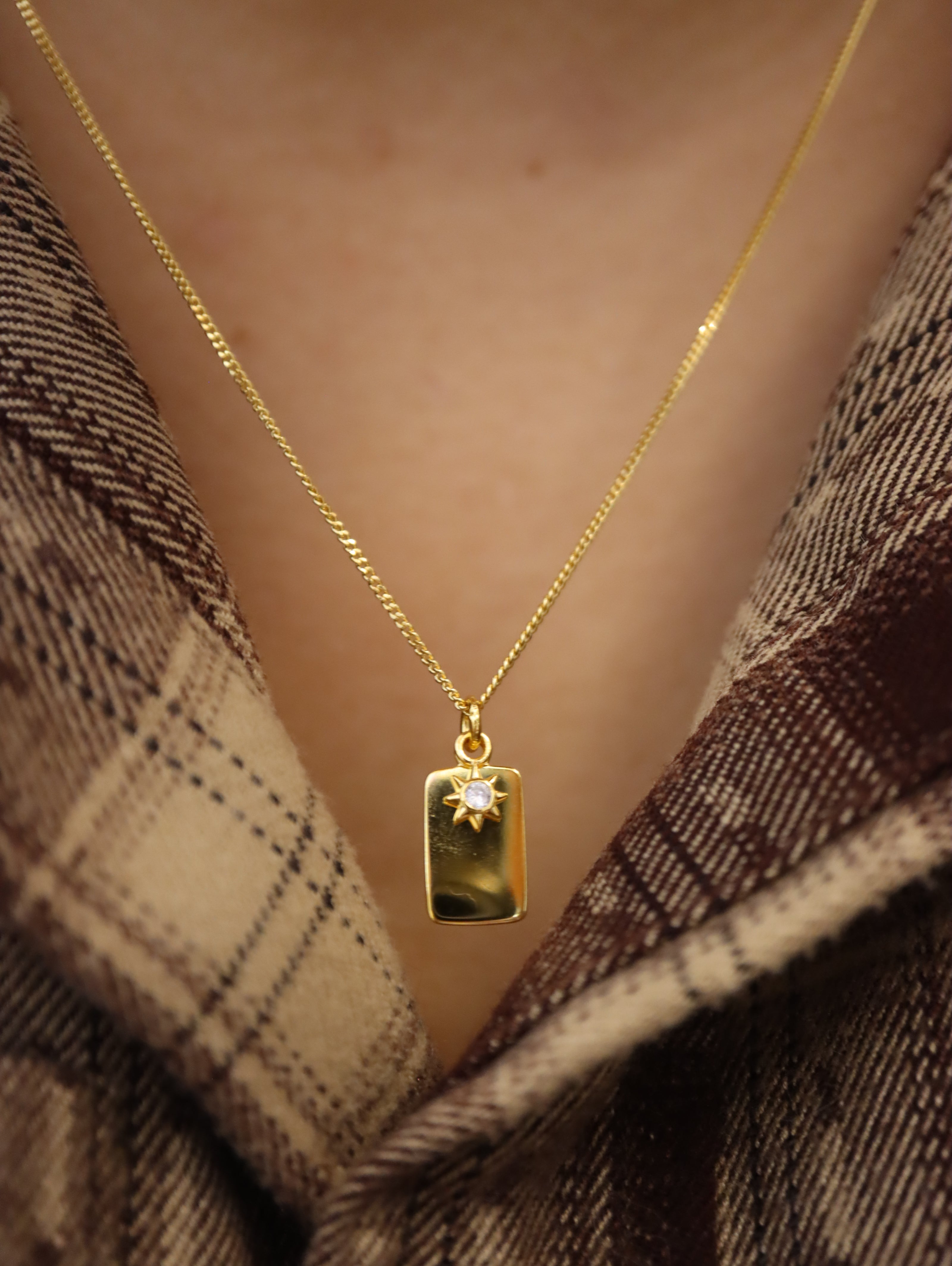 Celestial Rectangle With Sun Pendant 925 silver Necklace