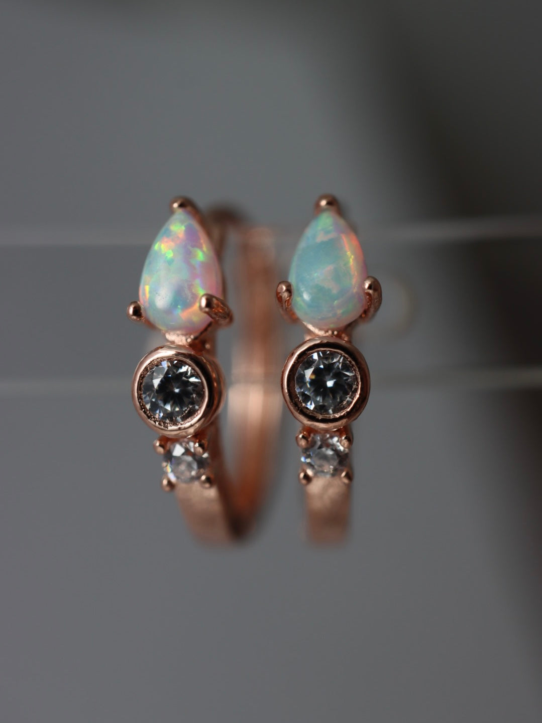 Opal cz S925 hinged hoop earrings