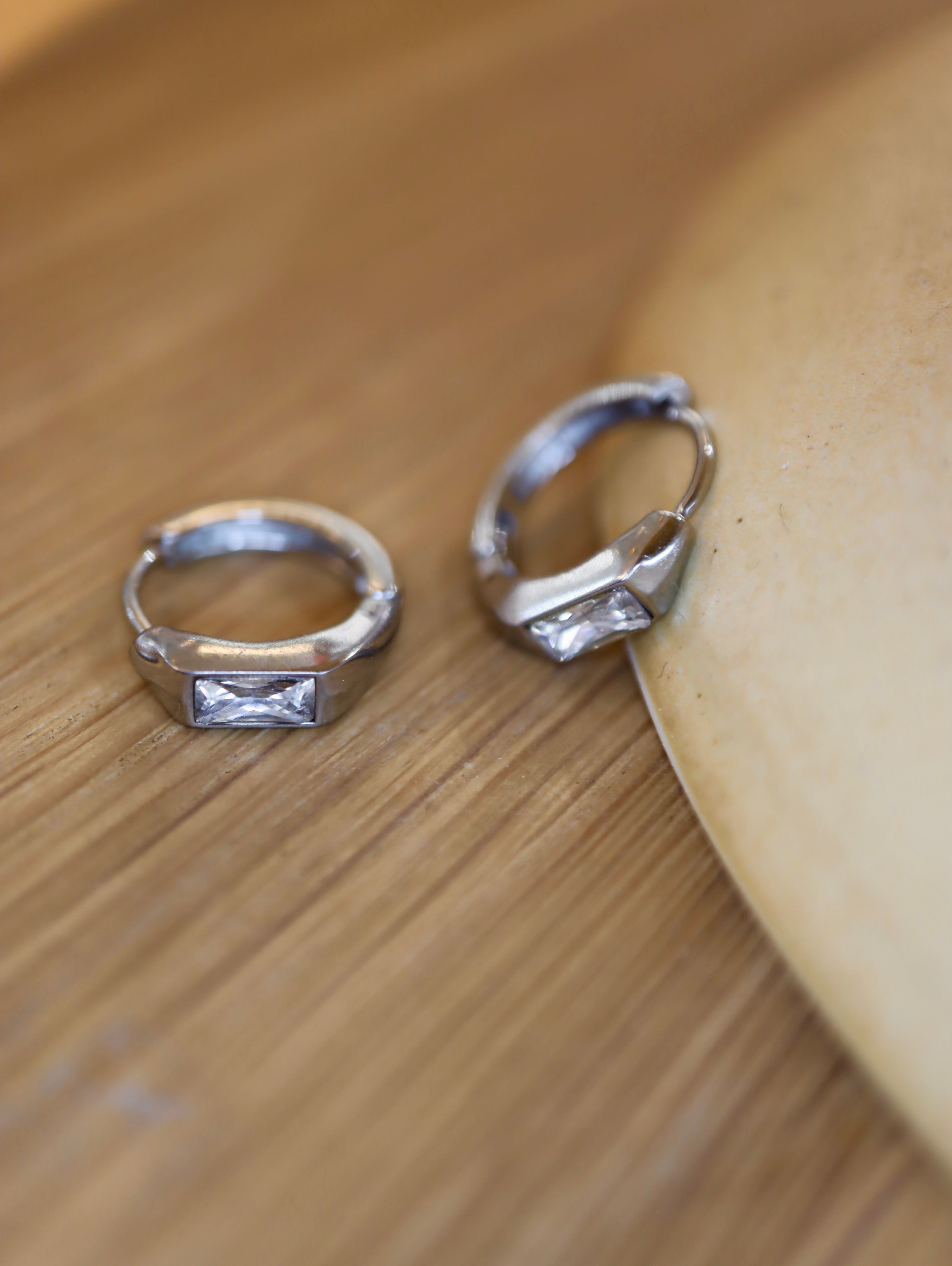 Cz stainless steel hinged hoop earrings