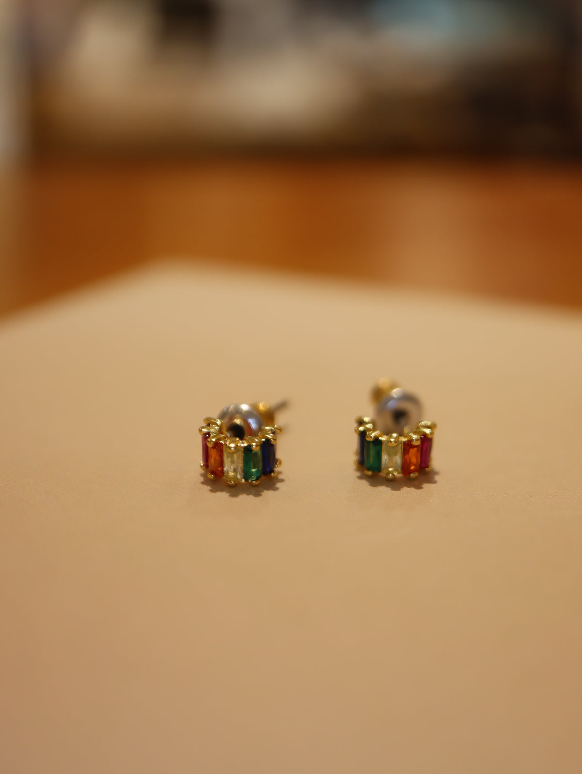 Mini rainbow brass earrings
