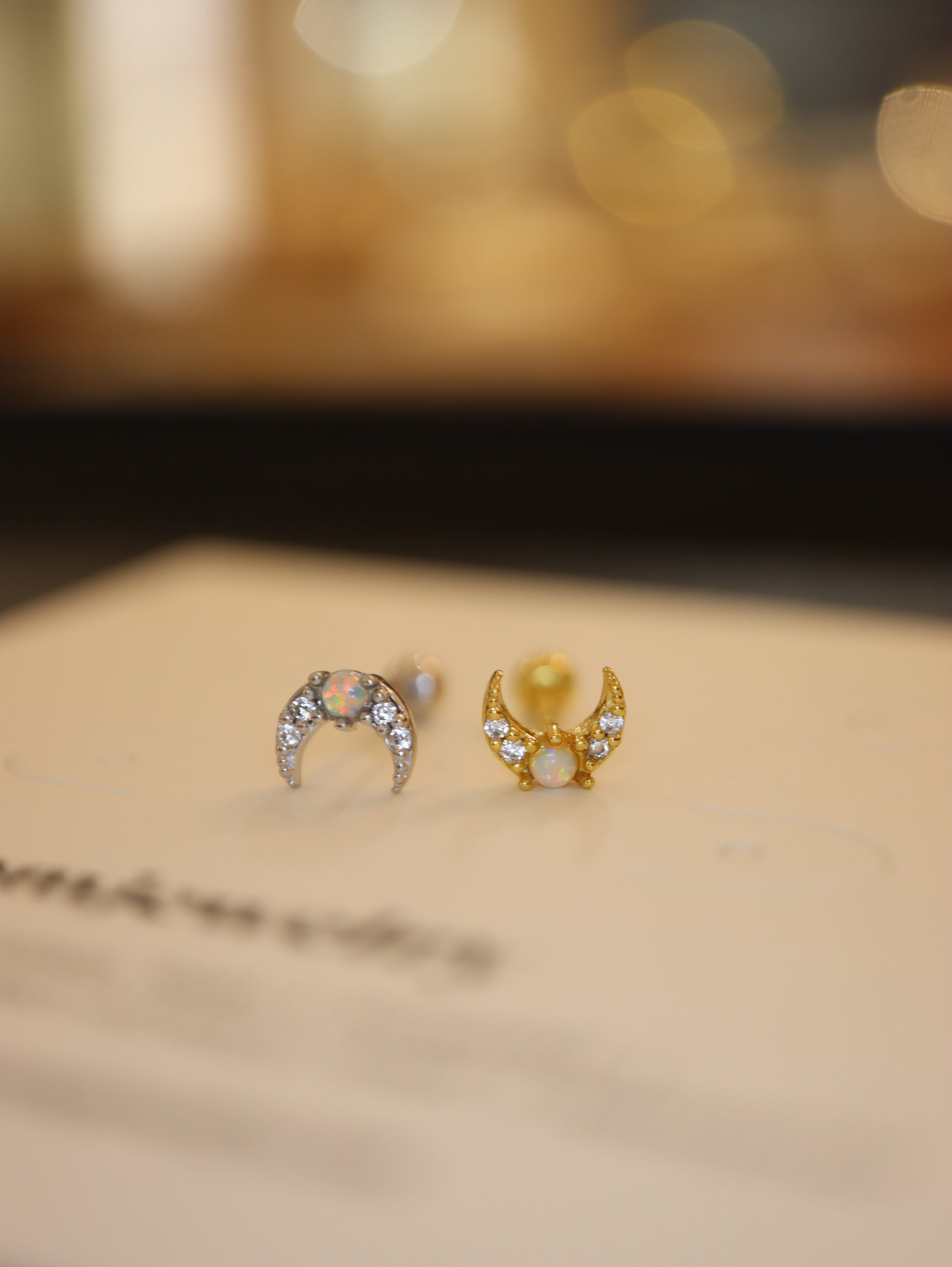 Crescent Opal cz s925 piercing stud